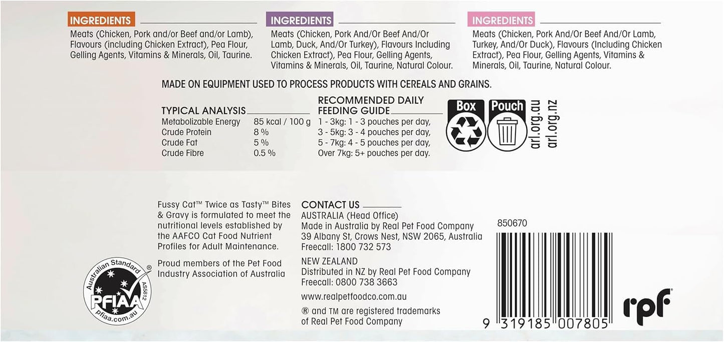 Fussy Cat Grain Free Adult Twice as Tasty Wet Cat Food, Bites & Gravy Poultry 12x80g