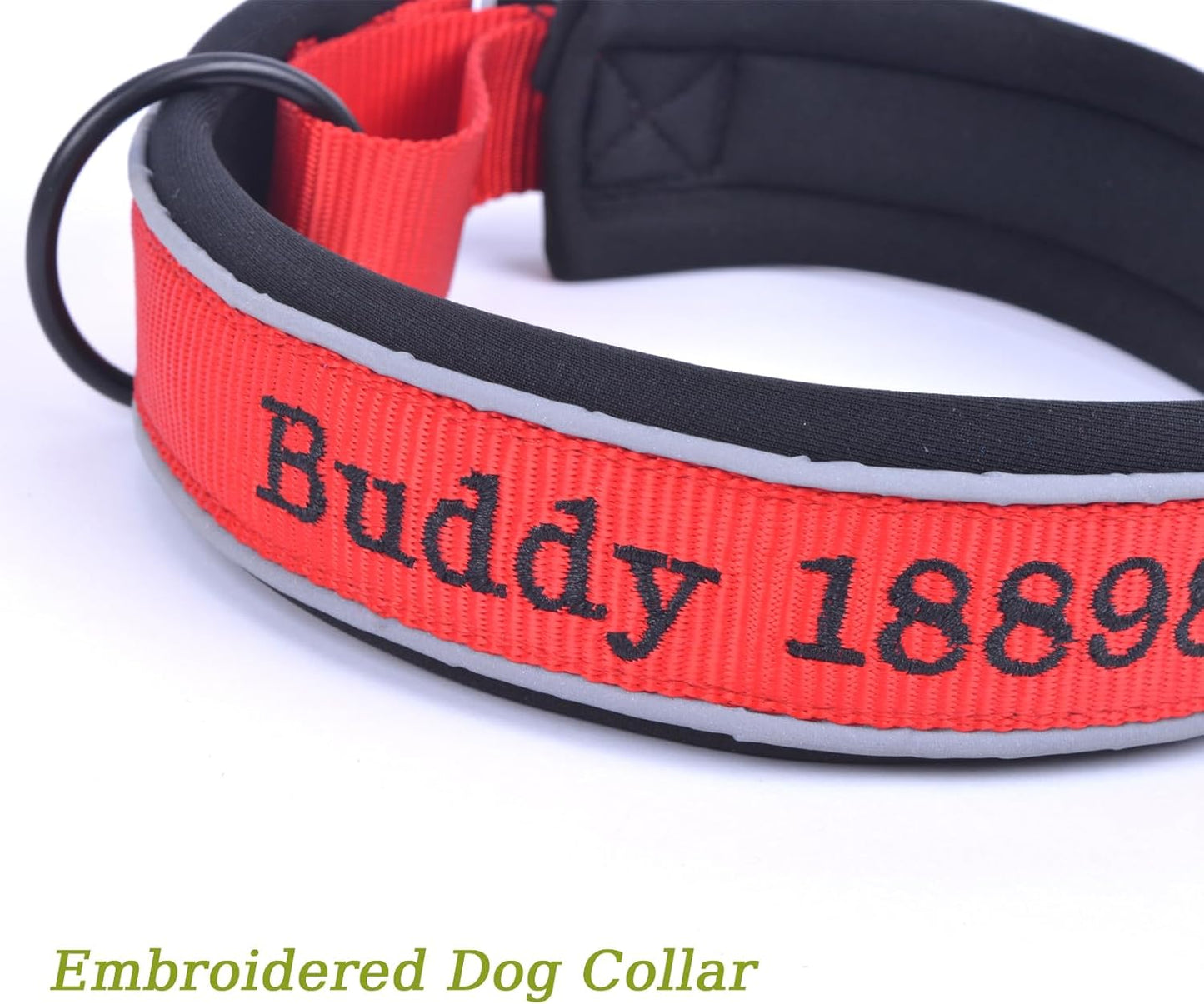 Adjustable Reflective Personalised Thick Dog Collar 1.6 Inch 4 CM Wide with Quick Release Buckle Soft Neoprene Padded Custom Embroidered Pet Name Phone Number for Boy Girl Small Medium Large Dogs