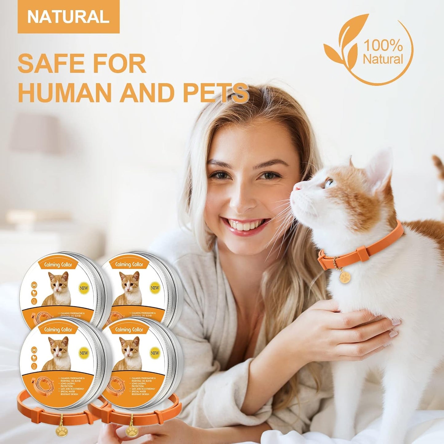 4 Pcs Cat Calming Collar Adjustable Lavender Scent Relaxing Cat Collar with 2 Pendant