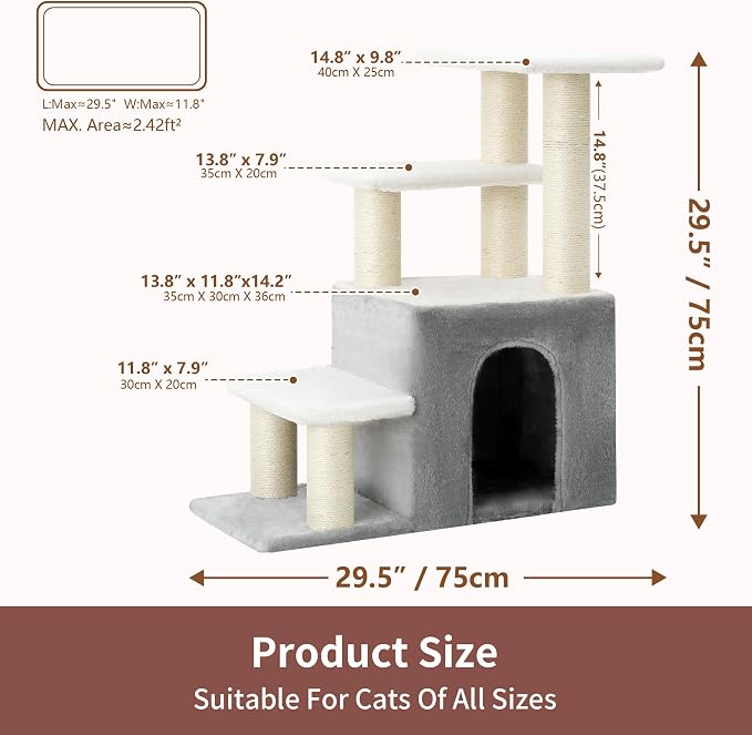 Heybly Cat Scratching Post, Pet Steps for Indoor Cats and Dogs, HSP002SWWH |Light Gray & White