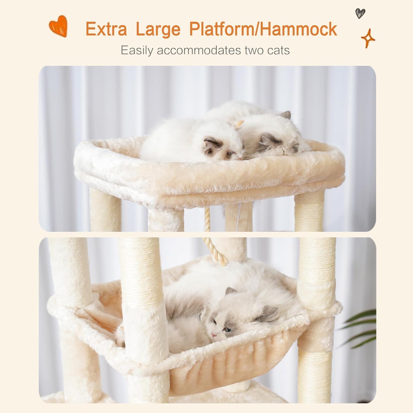 Heybly Cat Tree for Large Cats 20 lbs Heavy Duty,60 inches XXL