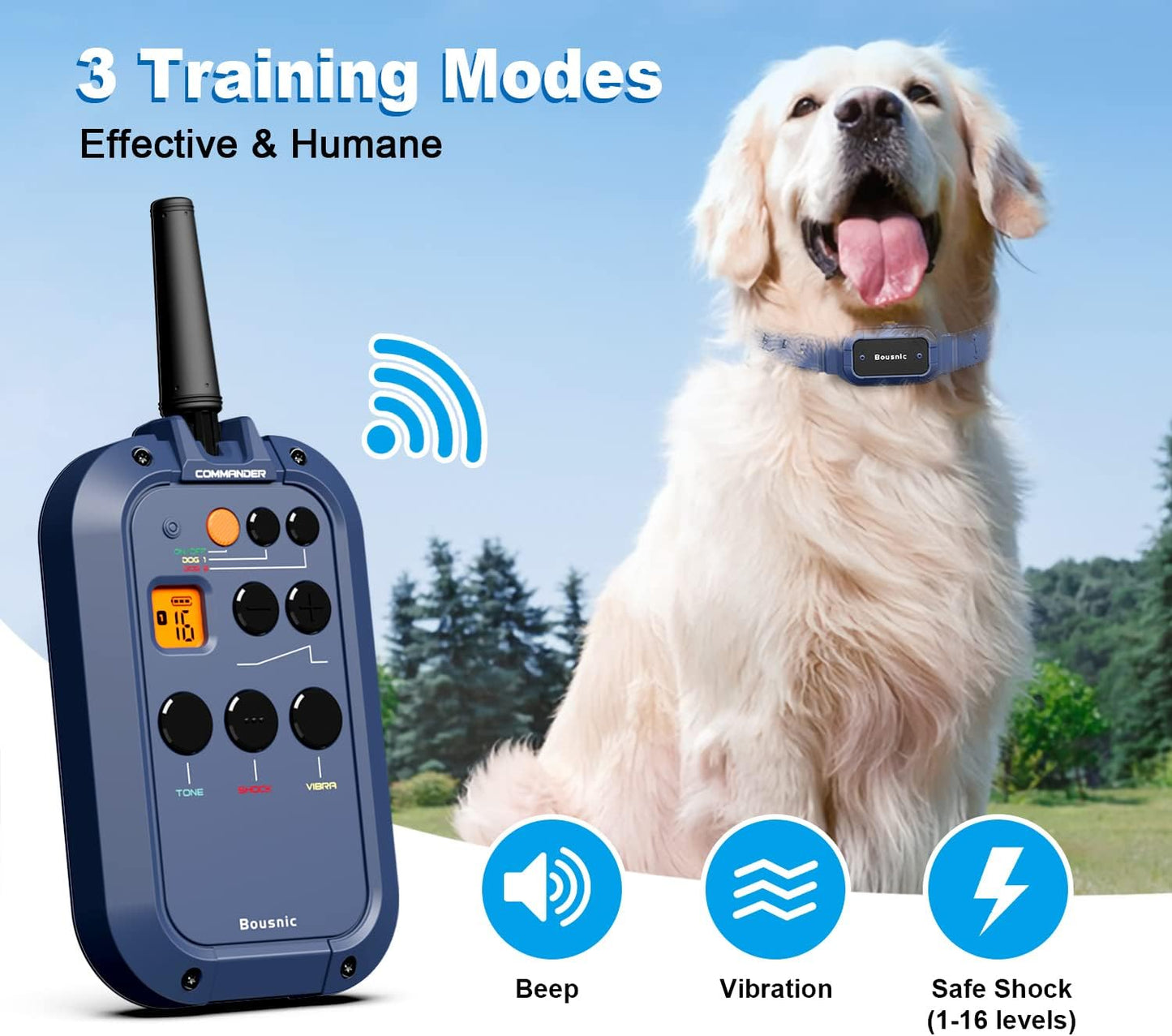 Bousnic Dog Shock Collar with Remote - ¾ Mile Electronic Training Collar