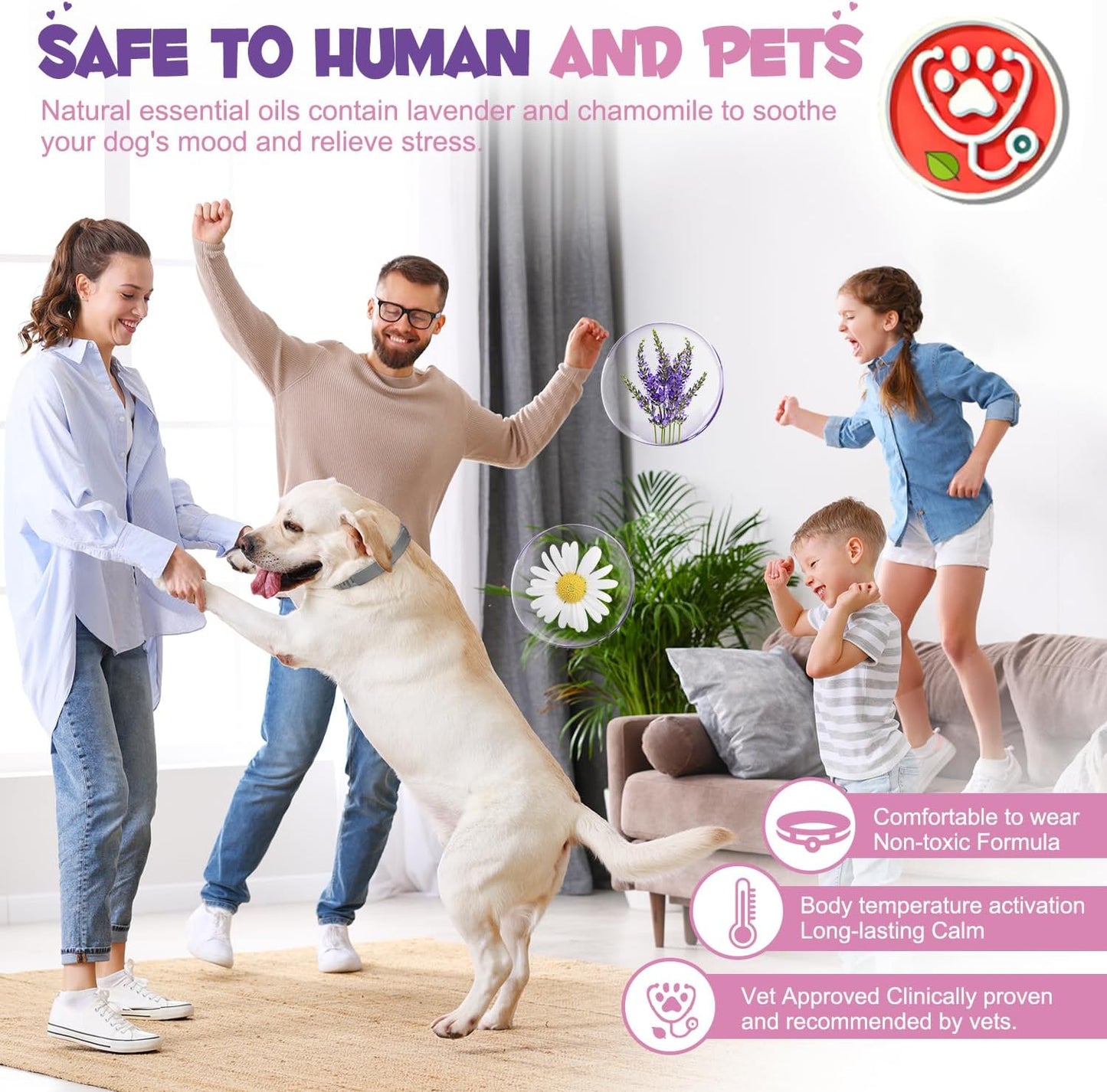 4 Pack Calming Collar for Dogs with Natural Pheromone | Dog Calming Collar Helps Reduce Unwanted Behavior | Stress Relief for Puppy & Adult Dogs, ‌Waterproof Calm & Relaxation Lasts 60 Days (Grey)