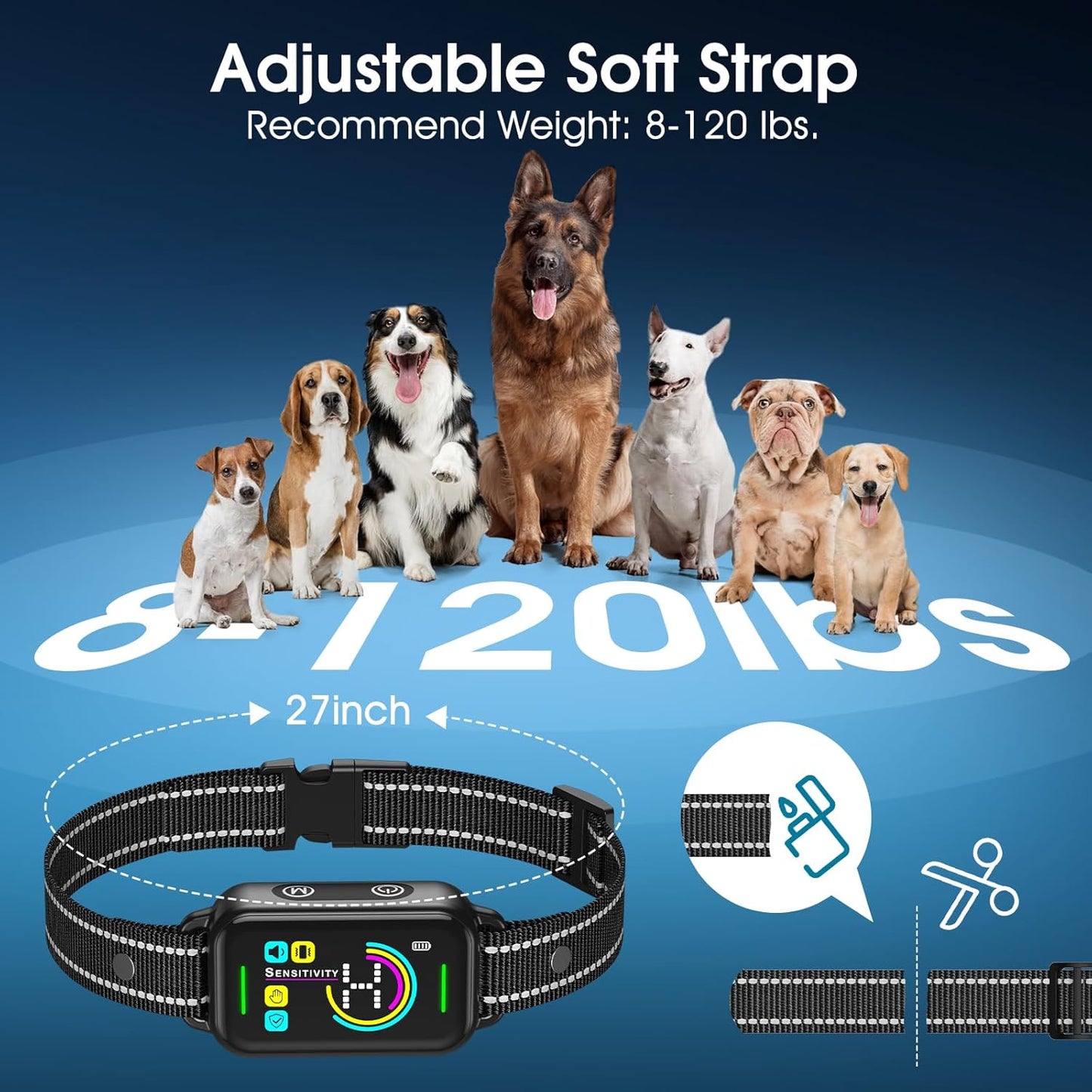 Dog Bark Collar for Large Medium Small Dogs - Smart AI 1S Stop Barking, Anti Barking Device & Dog Training Collar with Beep, Vibration & 8-Level Sensitivity, IP67