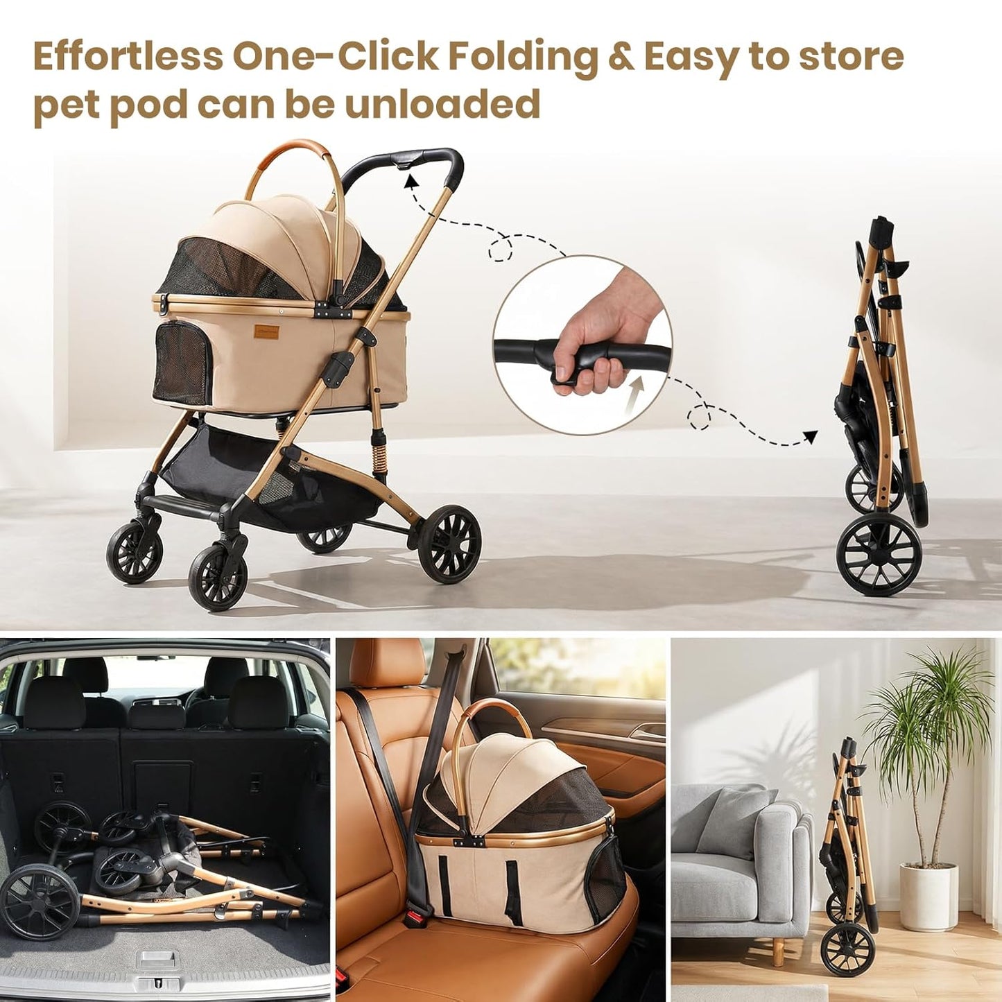 3-in-1 Dog Stroller for Medium Dogs up to 50 lbs, Smooth-Ride Pet Stroller with Detachable Carrier & Car Seat Combo
