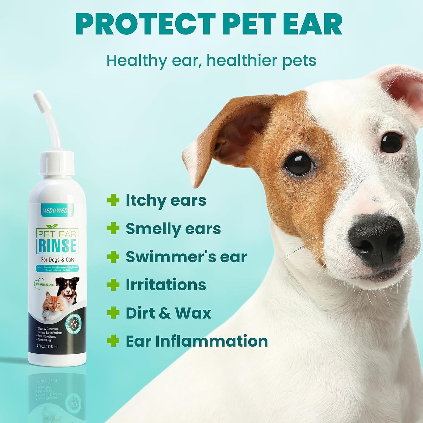 Dog Ear Cleaner, Dog Ear Care Liquid, Dog and Cat Ear Cleaner to Eliminates Ear Odour, 4 Fl oz