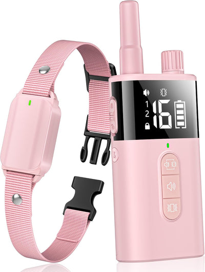 No Shock Dog Training Collar with Remote, Dog Vibration Collar with Controller Beep and Vibrate Only, Safe Lock Waterproof Rechargeable Vibrating Collars for Dogs(10-120 lbs)-No Prongs (Pink)