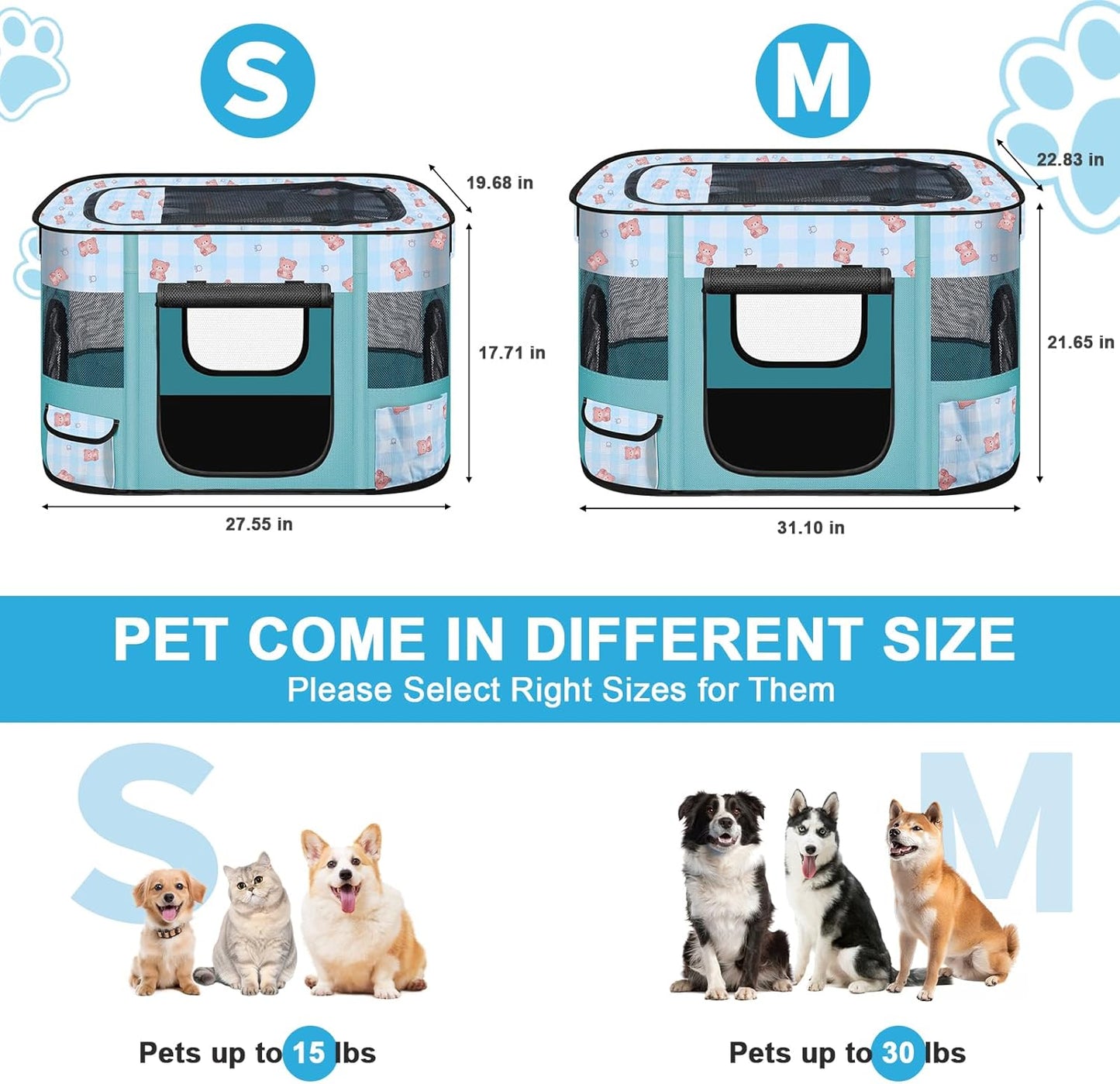 Foldable Dog Playpen Indoor,Expandable Puppy Playpen,(S 27"L x 19"W x 17"H, Blue)