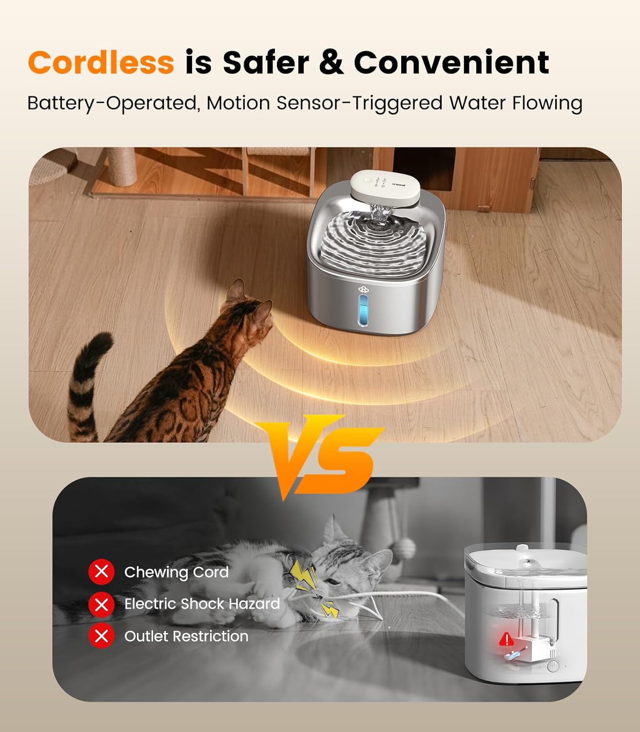oneisall Wireless Cat Water Fountain, 3.5L/118oz Battery Operated with Motion Sensor