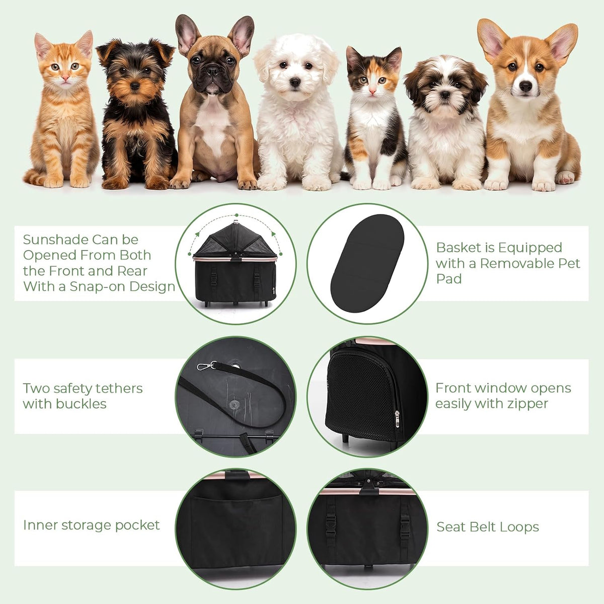 Double Pet Stroller with Detachable Carriers,Ideal for 2 Dogs or Cats,Small/Medium Pets,Black