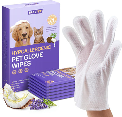 HICC PET Cleaning Deodorizing Glove Wipes for Dogs & Cats, Vet Recommended Hypoallergenic