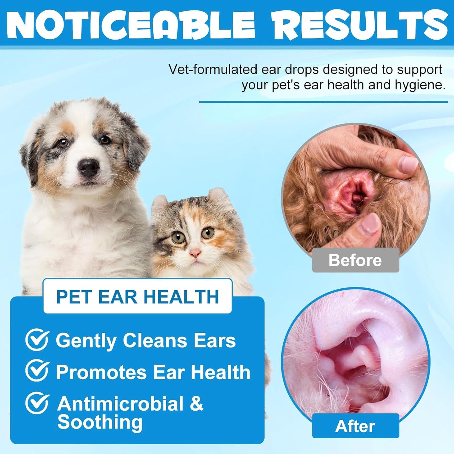 Cat & Dog Ear Infection Treatment Drops, Pets Ear Cleaning Solution Drops with 1% Hydrocortisone Soothing Dog Yeast Infection, Treats Ear Infections, Itchy Ear Relief, Cat Ear Care Supplies