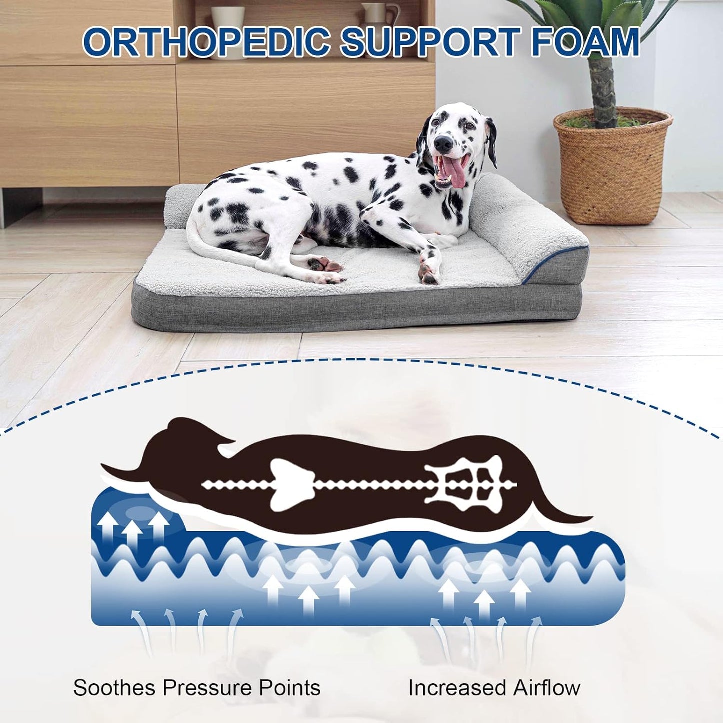 Sivomens Dog Bed for Medium Dogs, Egg Crate Foam Orthopedic Dog Bed with L-Shaped