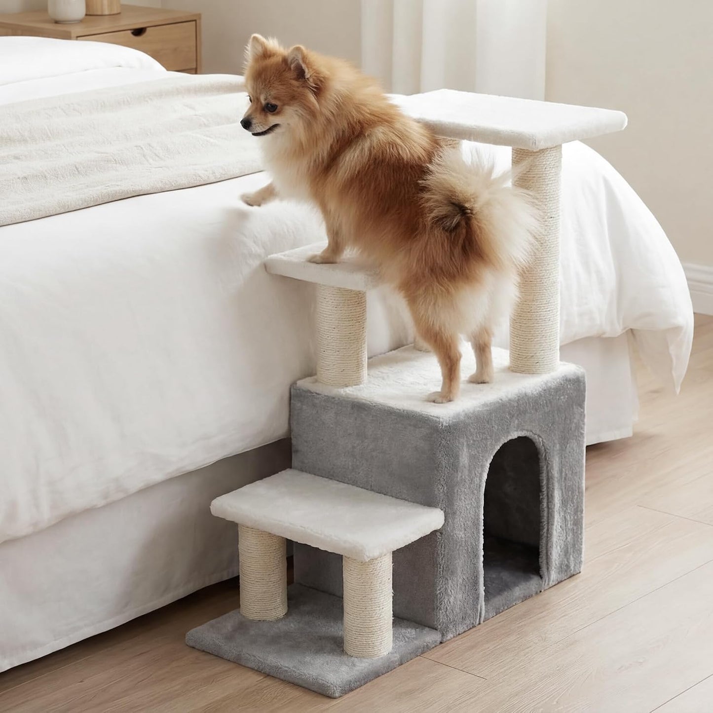 Heybly Cat Scratching Post, Pet Steps for Indoor Cats and Dogs, HSP002SWWH |Light Gray & White