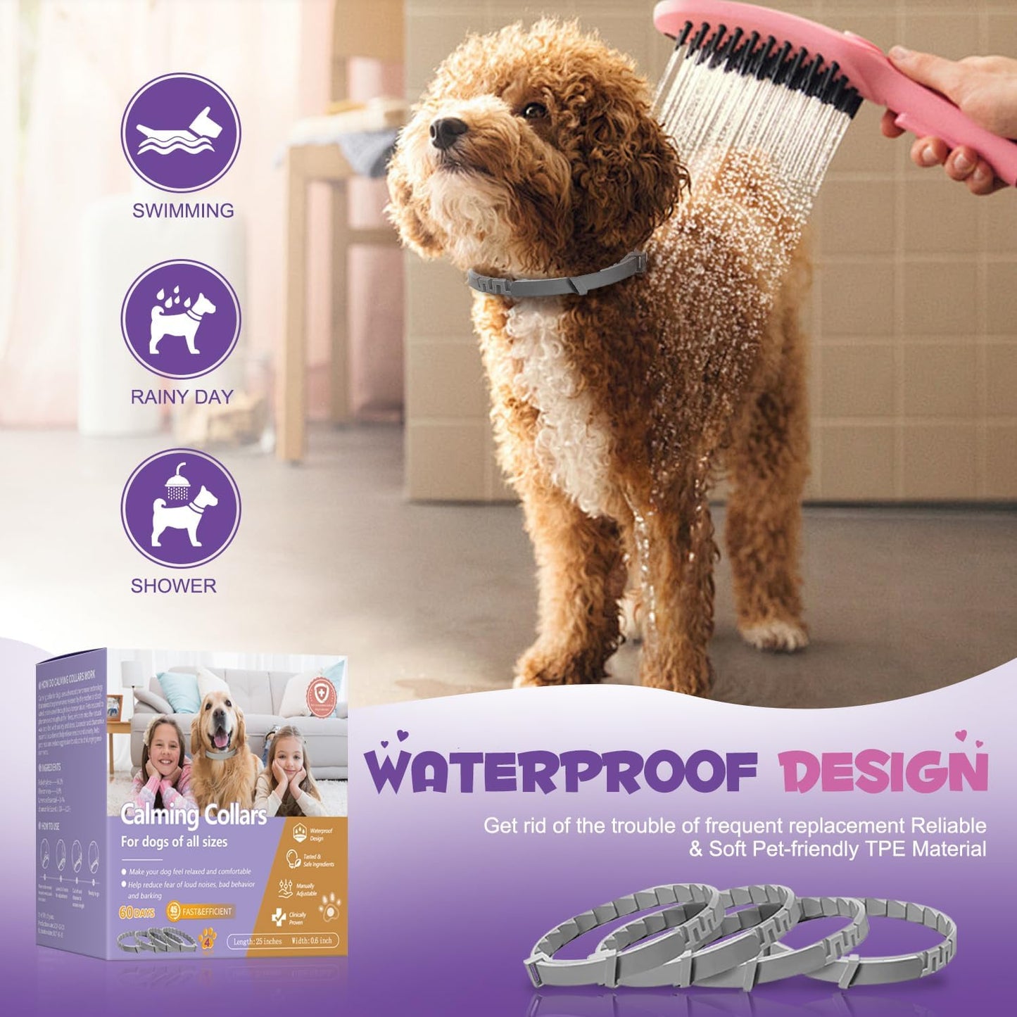 4 Pack Calming Collar for Dogs with Natural Pheromone | Dog Calming Collar Helps Reduce Unwanted Behavior | Stress Relief for Puppy & Adult Dogs, ‌Waterproof Calm & Relaxation Lasts 60 Days (Grey)