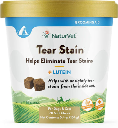 NaturVet Tear Stain Supplement Plus Lutein for Dogs and Cats, 70 ct Soft Chews, Made in USA