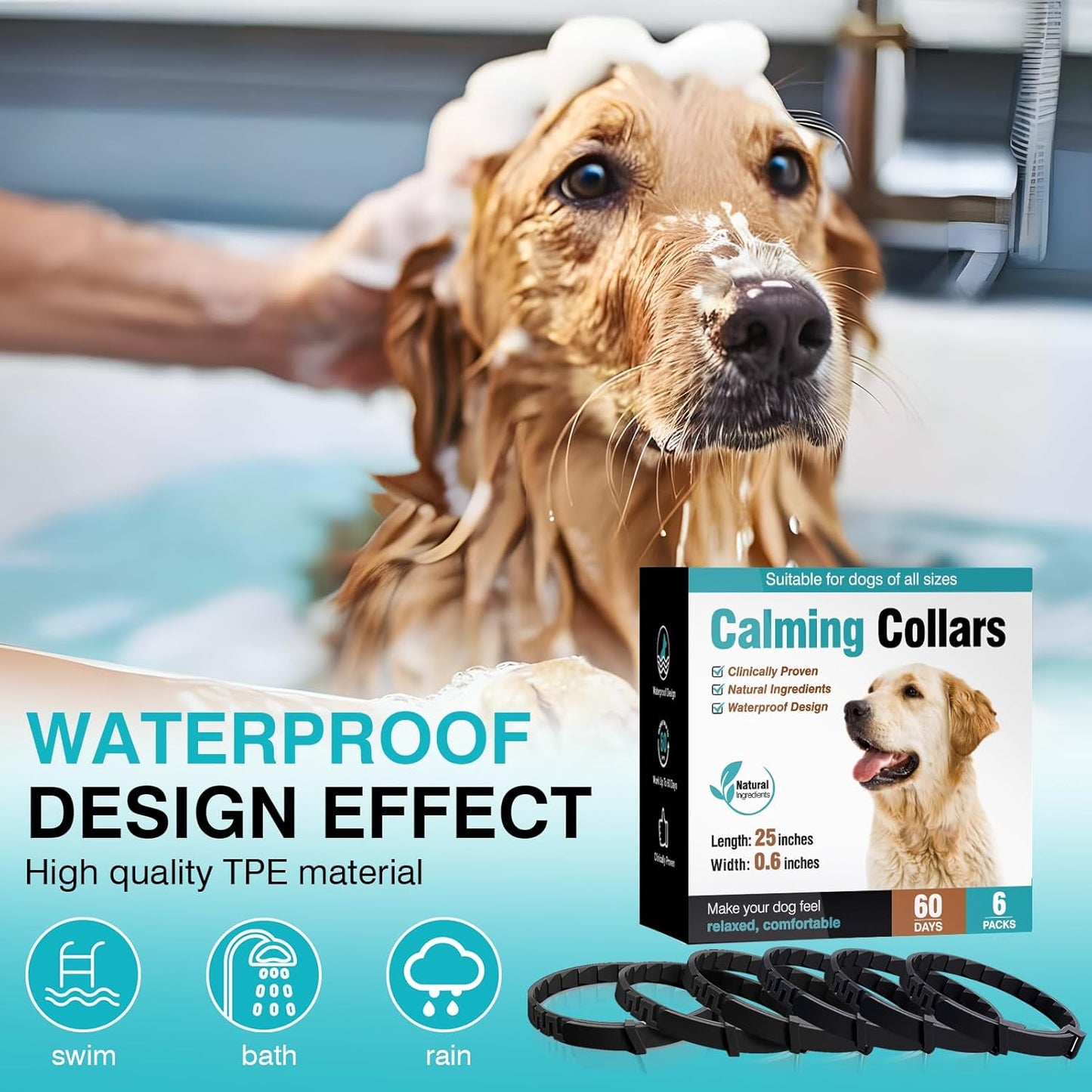 Calming Collar for Dogs 6 Packs Dog Calming Pheromones Collar Separation Anxiety and Stress Relief Anti Anxiety 60 Days Calm Pheromone Collars for Small Medium Large Dogs 25 Inch Adjustable Waterproof