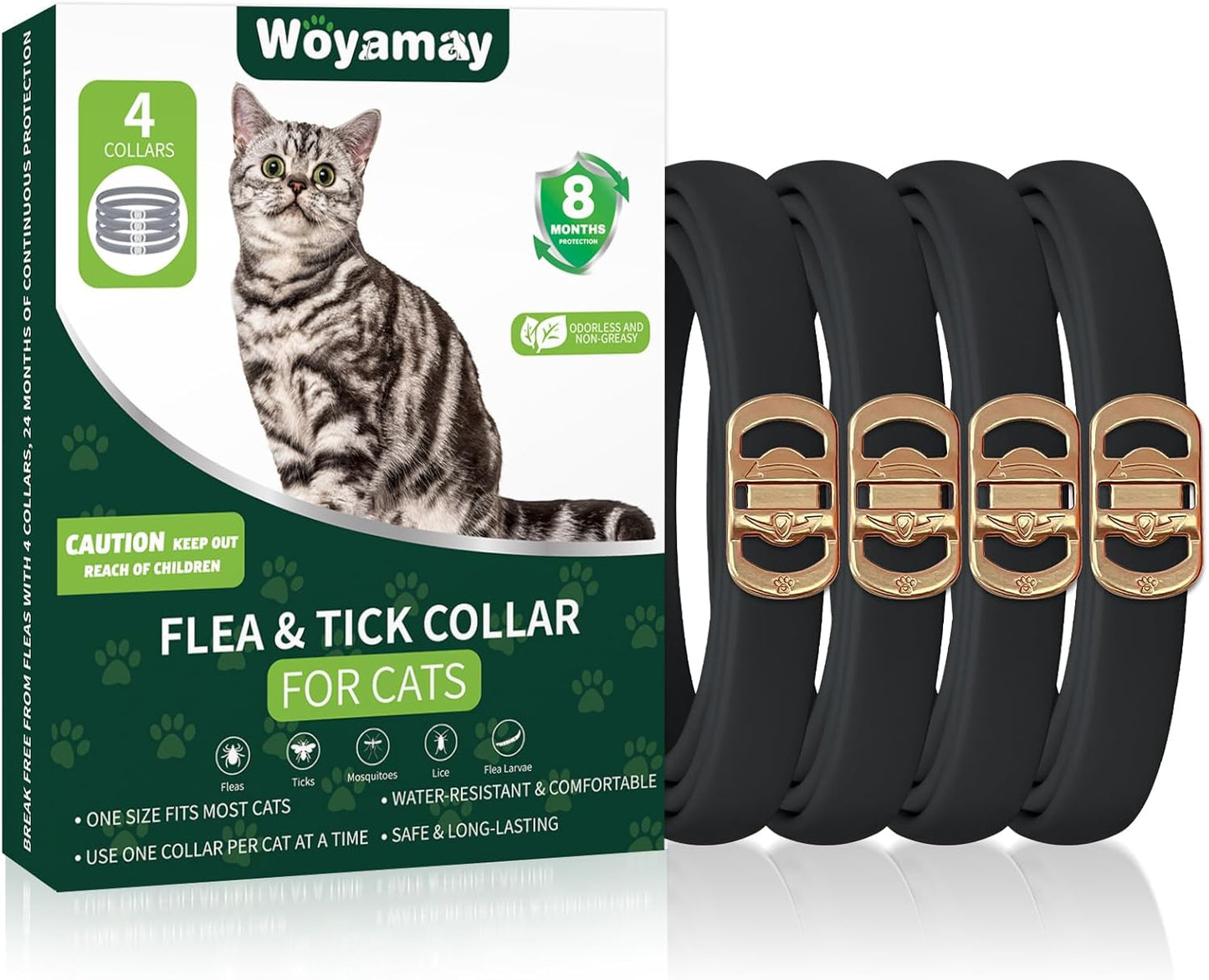 4 Pack Flea Collar for Cats, Cat Flea and Tick Treatment, 8 Months Protection