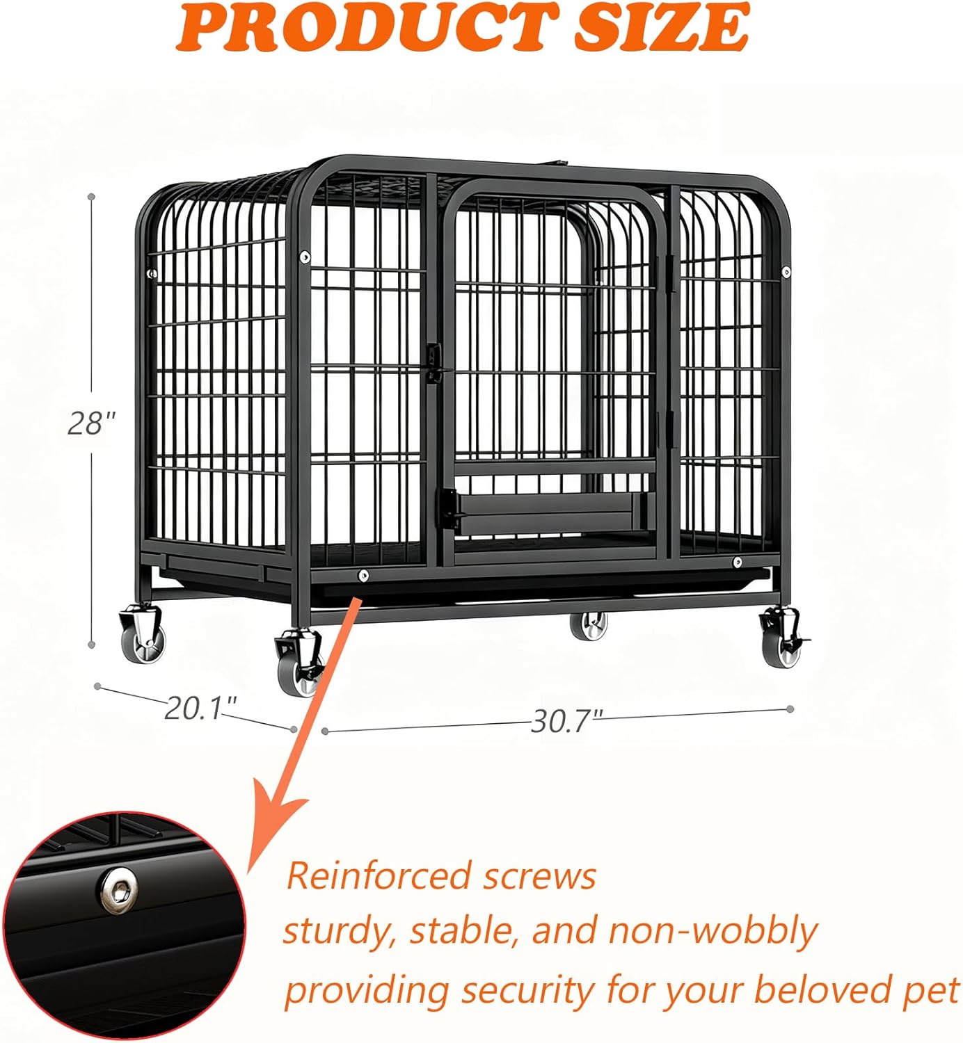 Dog Crate with Removable Tray, Large Dog Cage with Wheels, Double Door Kennel Black 77 * 51 * 71cm