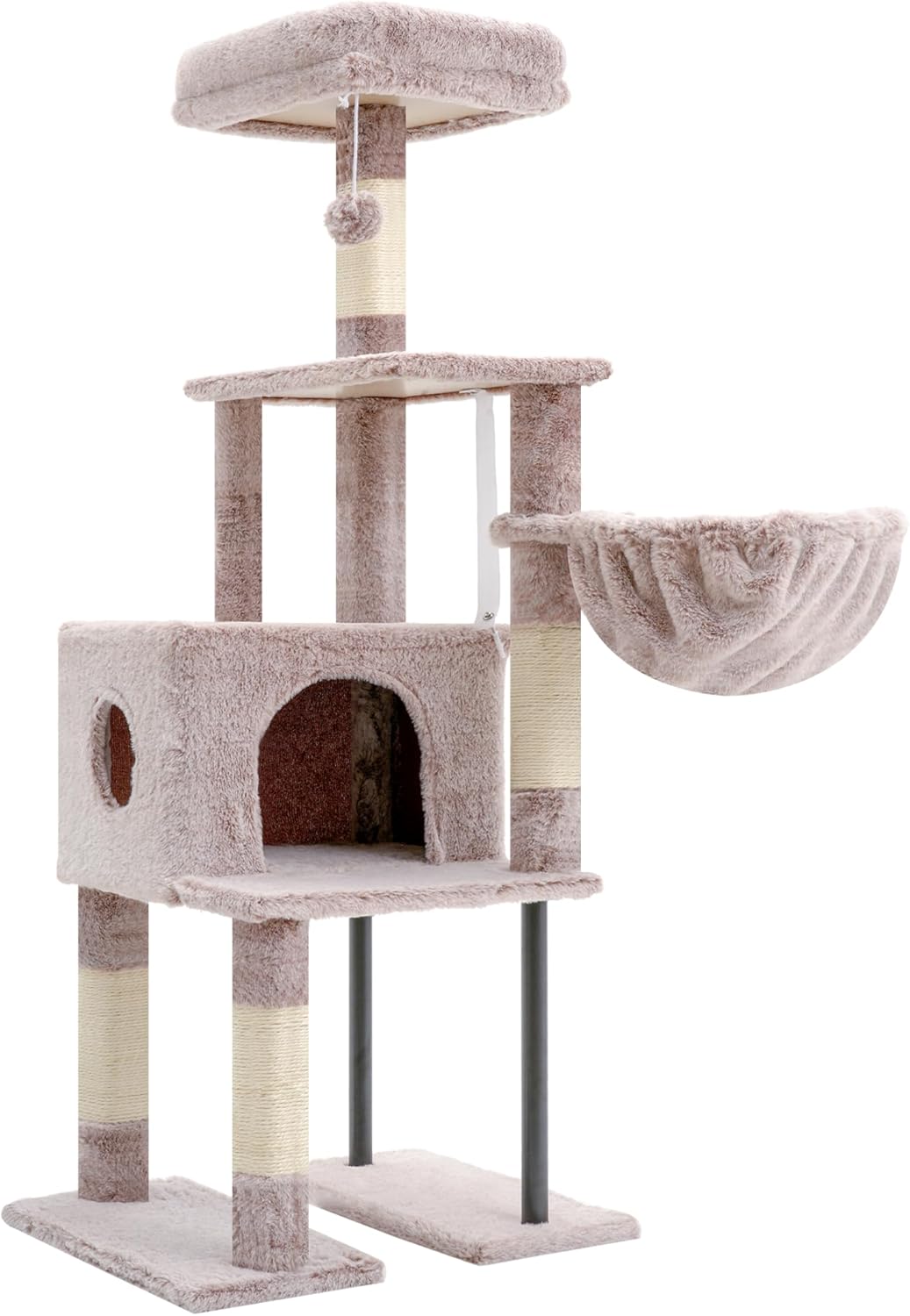 Heybly HCT200SMU Cat Scratching Post, 125 cm, Small Cat Tree, Spacious and Comfortable Scratching Post with Cave