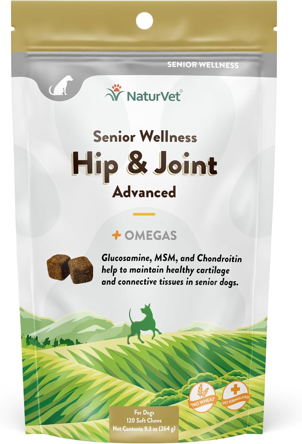 NaturVet Senior Wellness Hip & Joint Advanced Plus Omegas for Dogs, 120 ct Soft Chews, Made in USA