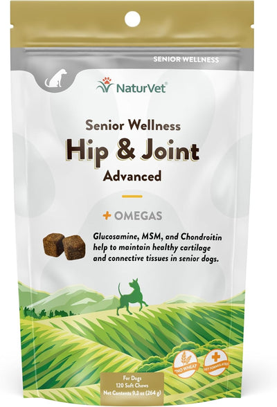 NaturVet Senior Wellness Hip & Joint Advanced Plus Omegas for Dogs, 120 ct Soft Chews, Made in USA