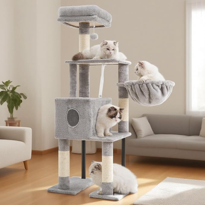 Heybly Cat Tree with Toy, 49.2 inch Cat Tower for Indoor Cats HCT200SW-1 |