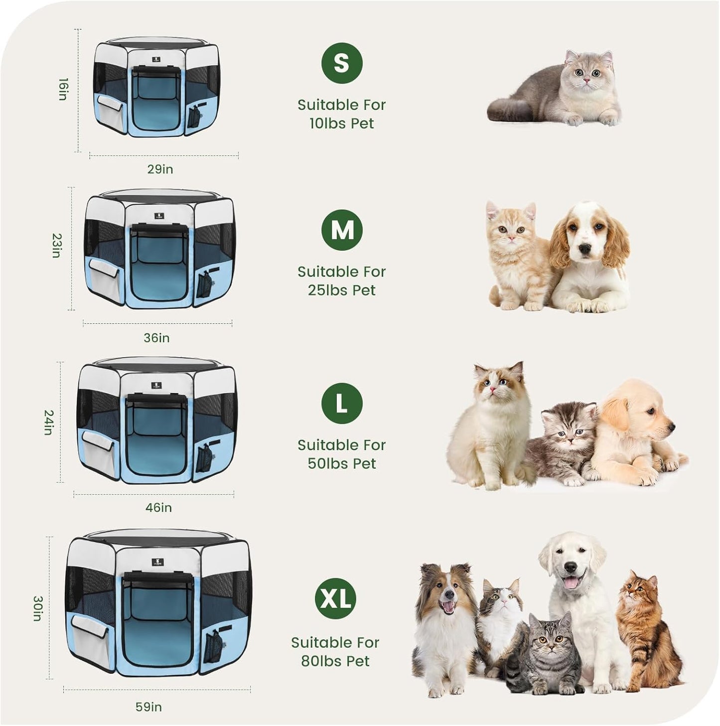 X-ZONE PET Portable Foldable Pet Dog Cat Playpen Crates Kennel/Premium 600D Oxford Cloth,Removable Zipper Top, Indoor and Outdoor Use (Large, Blue)