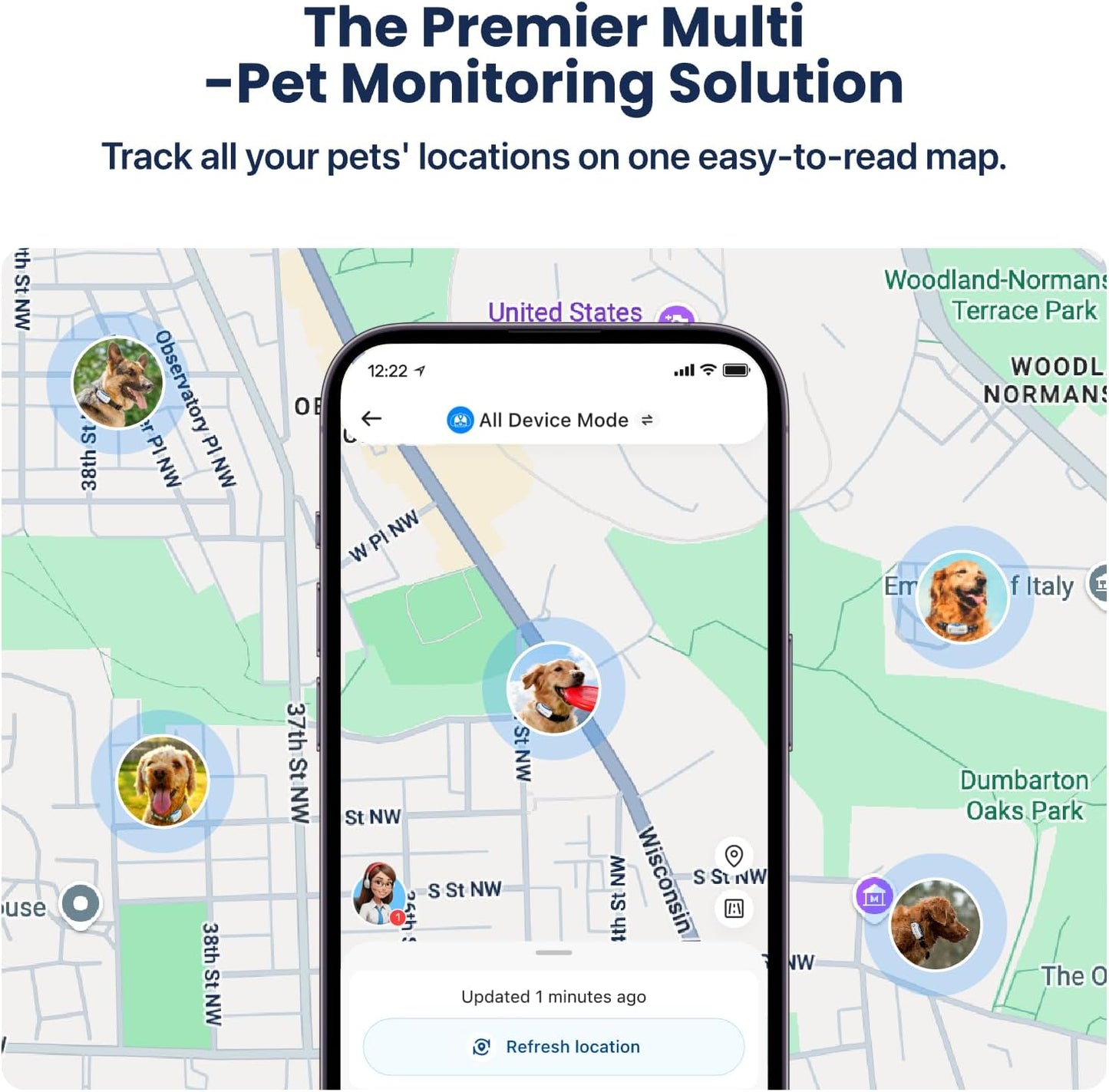 DBDD AI GPS Tracker for Dogs, Real Time Location and AI Health Care Management, Electronic Fence, Waterproof, iOS and Android Compatible (White)