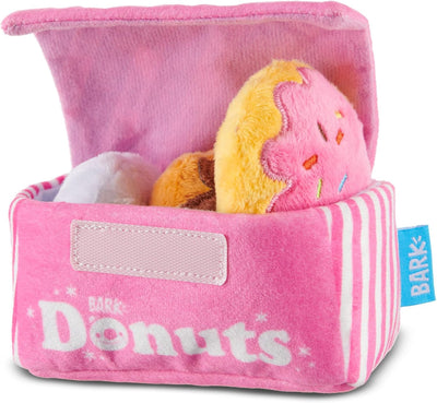 Barkbox Barker’s Dozen Donuts Plush 4-in-1 Dog Toy – Squeaky, Crinkly Donut Box & Plush Donuts for Medium & Large Dogs