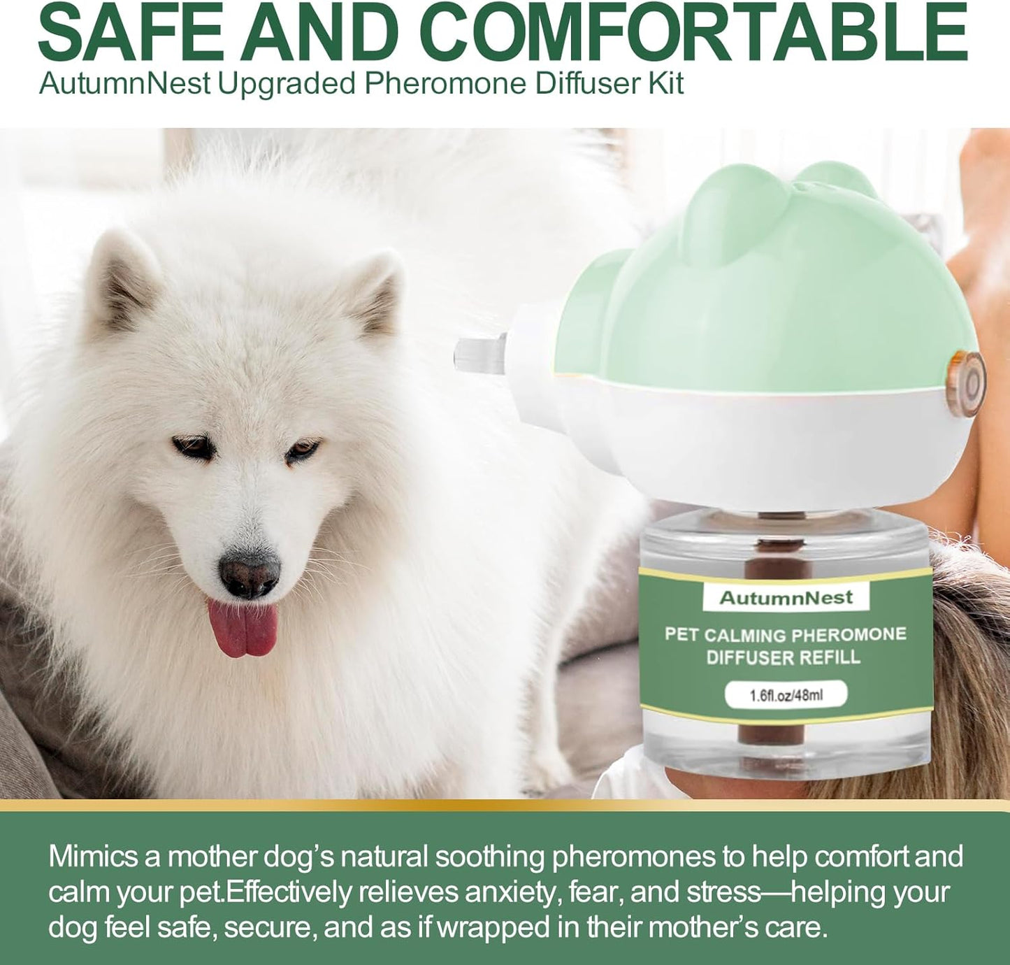 Dog Calming Diffuser Plug-in with Gentle Night Glow, 3 Refills Kit