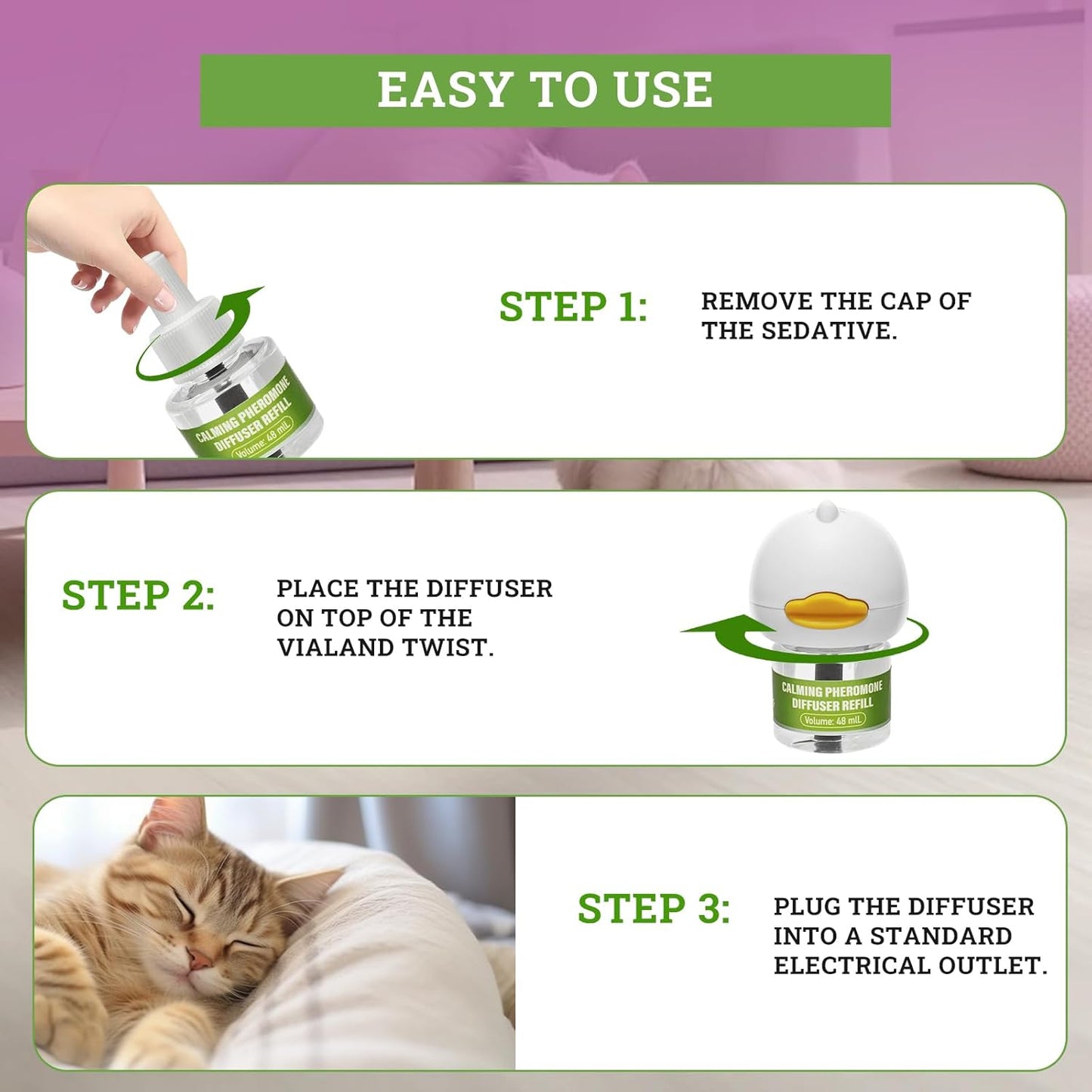 Cat Calming Diffuser Plug in - 6 Pack , Includes 2 Diffusers & 6 Refills