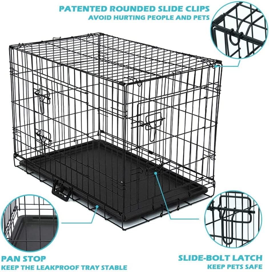 Advwin 24" Dog Cage Pet Crate Puppy Cat Foldable Metal Kennel 2 Doors with Removable Tray