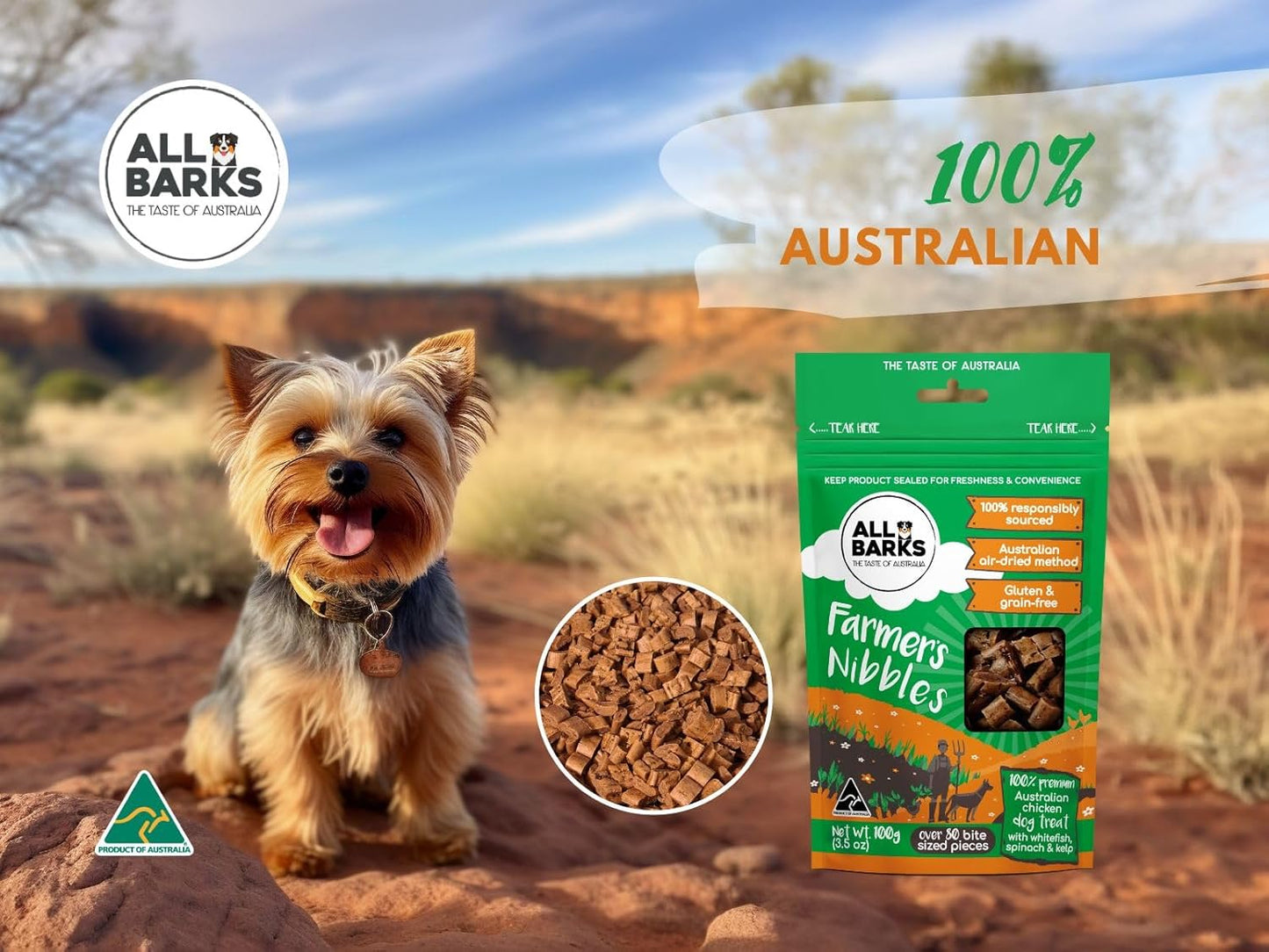 Farmer's Nibbles - 100% Aussie Chicken, Whitefish, Spinach & Kelp- 100g