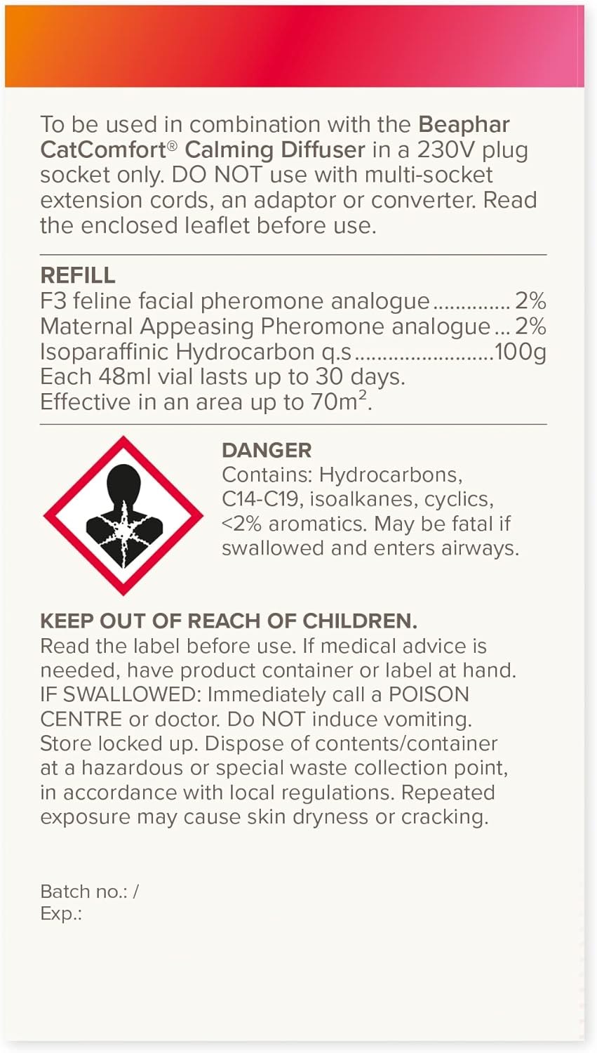 Beaphar | CatComfort Excellence Refill | Optimises Feelings of Reassurance & Well-Being | Promotes Multi-cat Harmonious Living | For Use with CatComfort Excellence Diffuser | Lasts Up To 30 Days