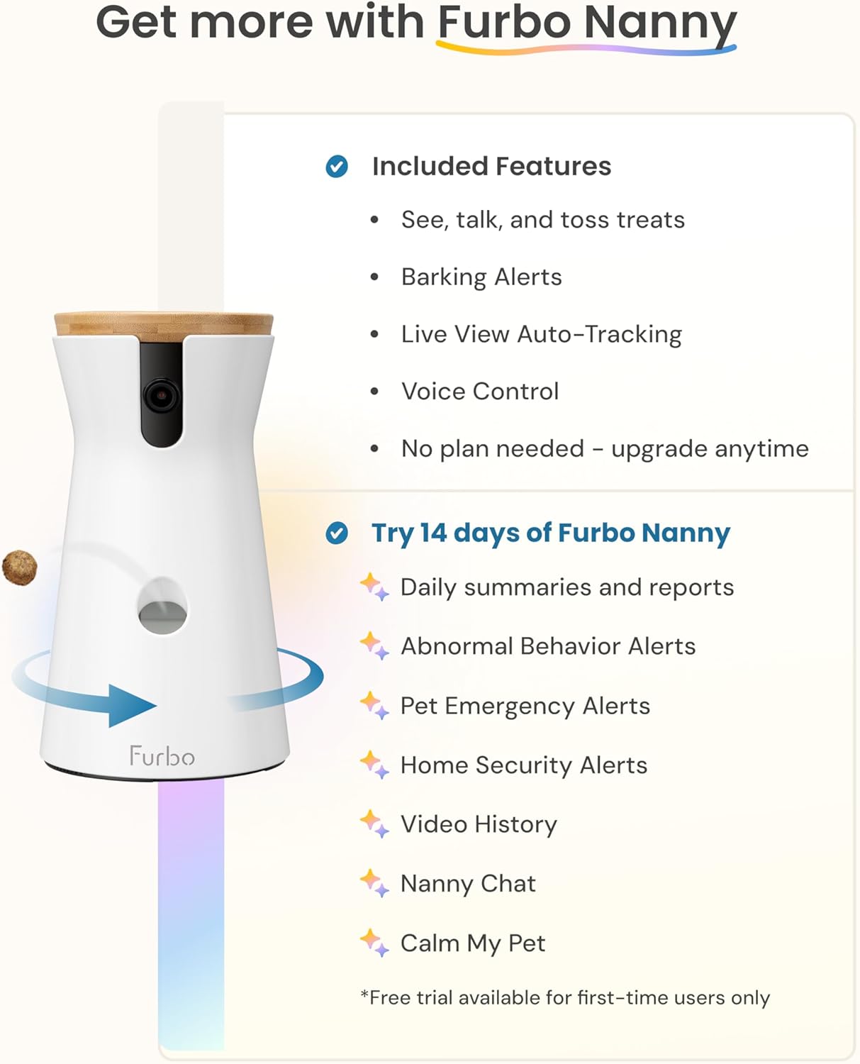 Furbo 360° Dog Camera: Pet Security Cam w/Barking Alerts, Rotating View, Treat Toss w/Phone App