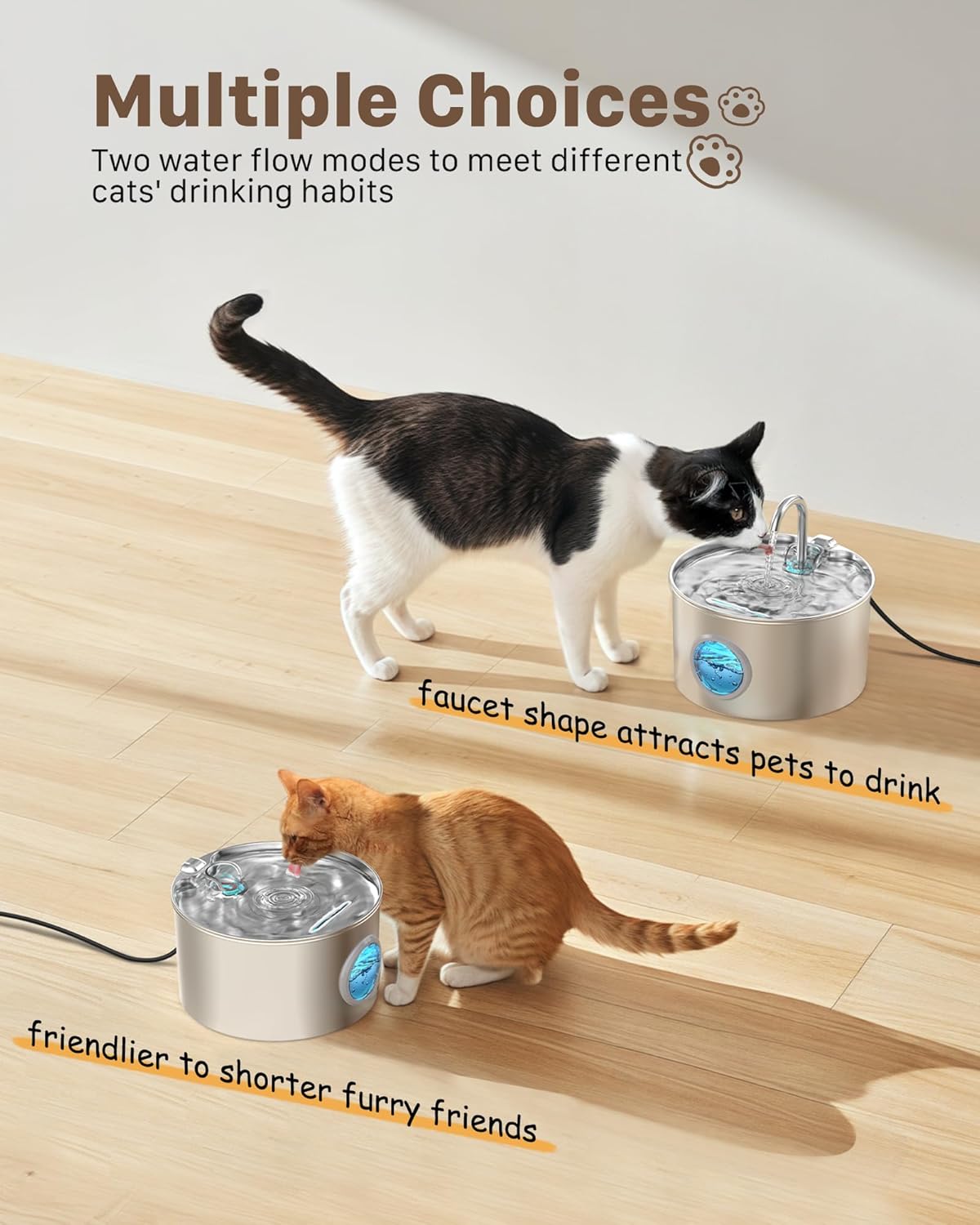 Cat Water Fountain Stainless Steel: 74oz/2.2L Cat Fountain for Drinking