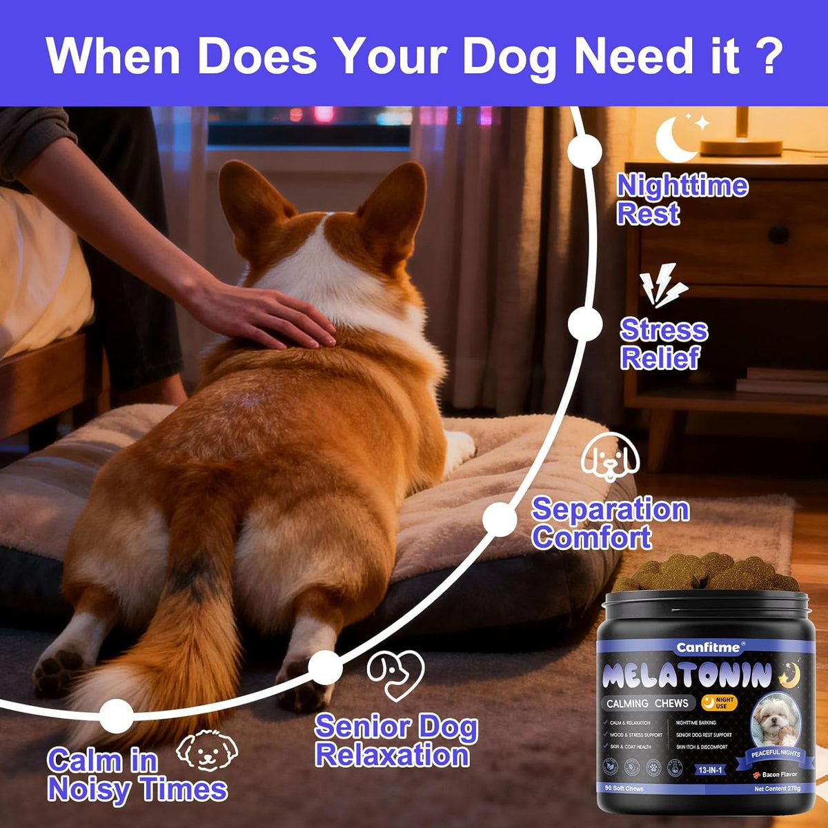 Melatonin for Dogs, 90 Chews Calming Treats for Small and Large Dogs w ...