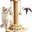 Cat Scratching Post for Kittens, 4 in 1 Wooden Cat Scratcher Toy, 17.7" Tall Scratch Post with 2 Level Cat Track Balls, Interactive Feather Toy and 2 Sisal Hanging Balls for Indoor Kittens