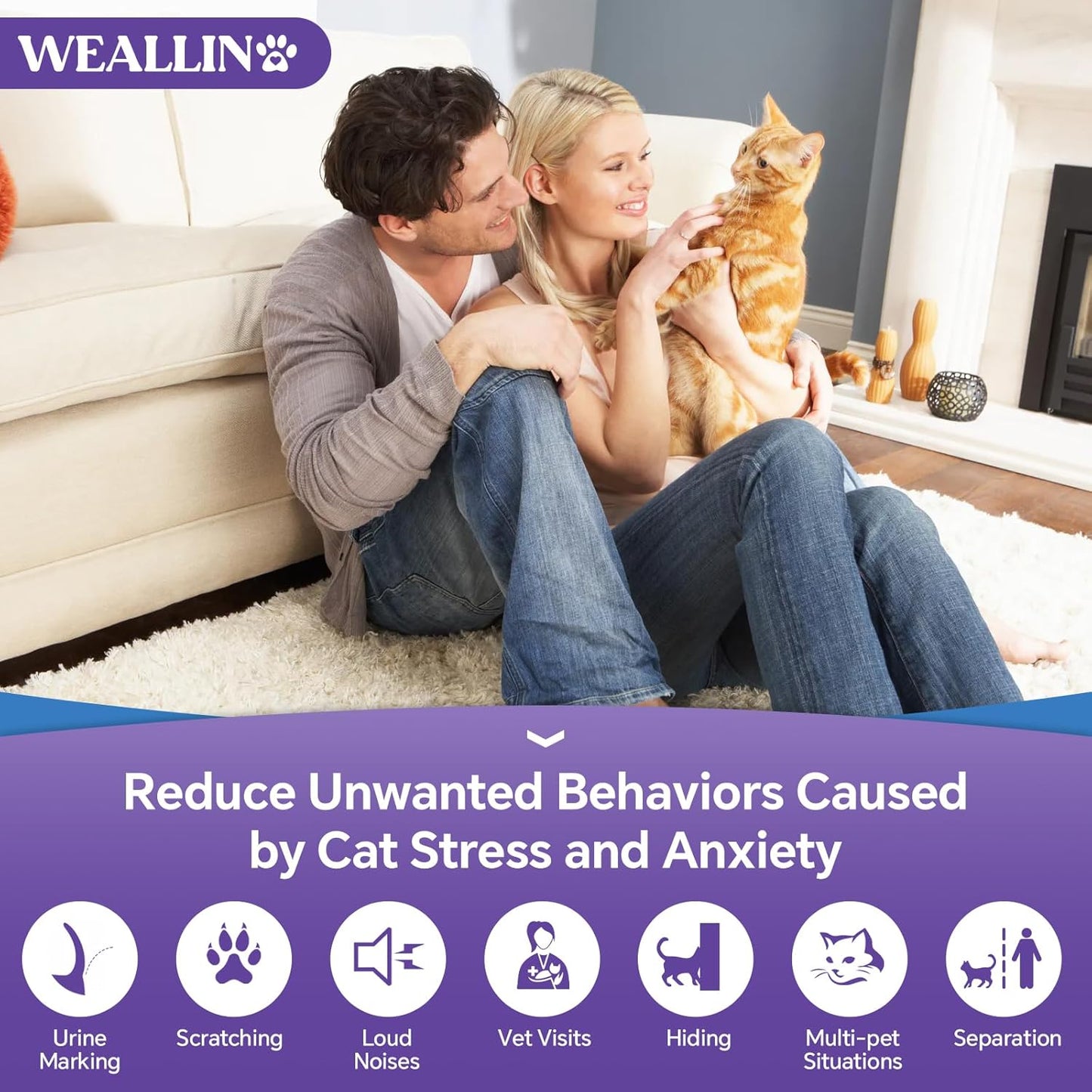 Cats Calming Spray - 2 Pack, Natural Calming Solution for Cats-Cat Facial Pheromone, Reduce Stress, Anxiety, Scratching, Hiding, Suit for Home, Travel, Vet Visits, Protect Furniture, Floors