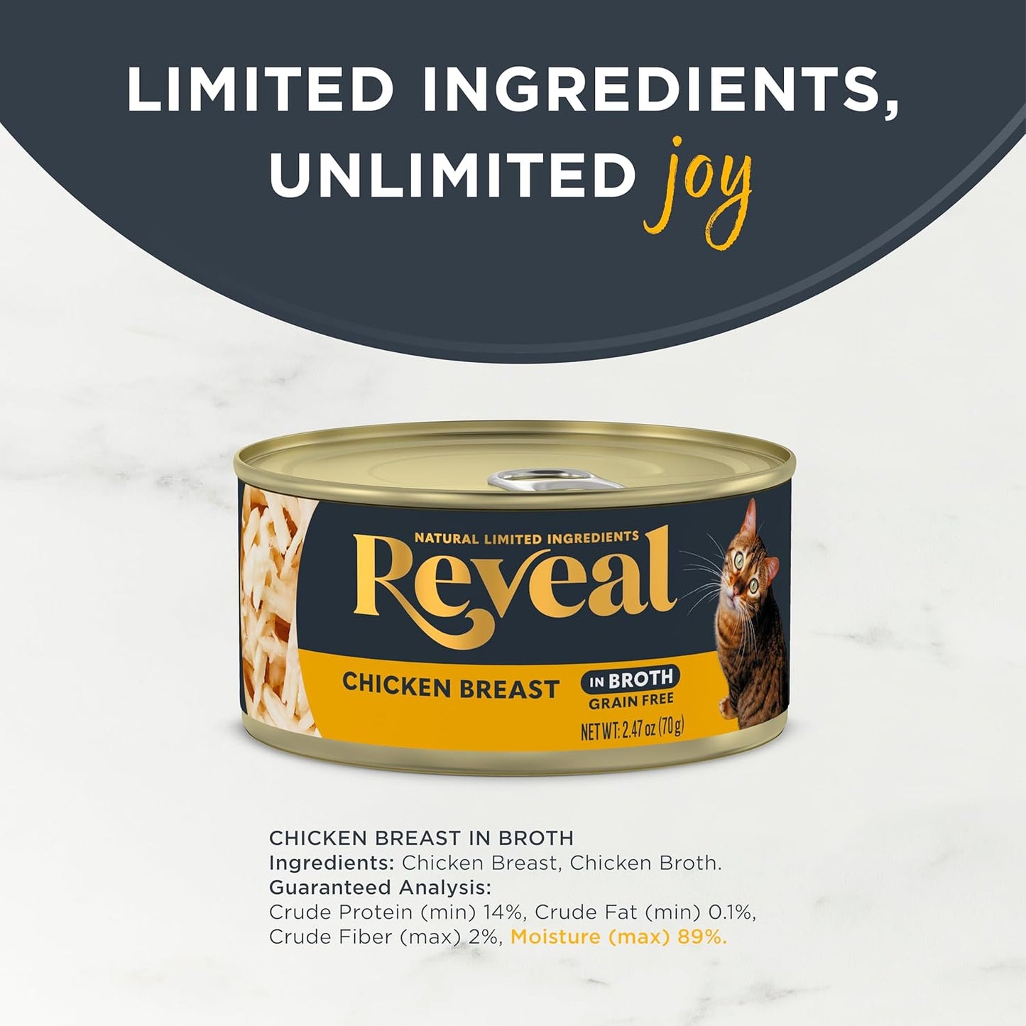 Reveal Natural Wet Cat Food, 24 Count, Grain Free,Chicken Breast in Broth, 70g Tins