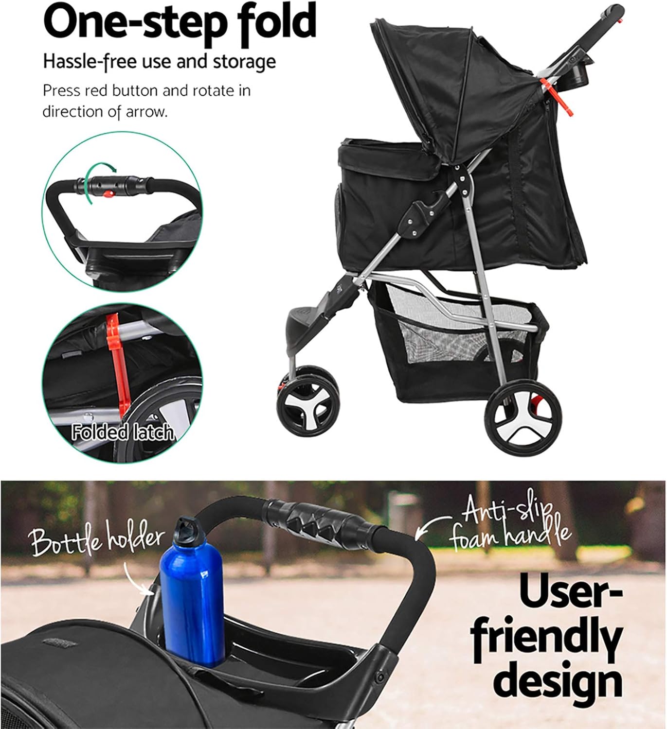 i.Pet Pet Stroller Pram Dog Cat Carrier Travel Pushchair Foldable 3 Wheels Large