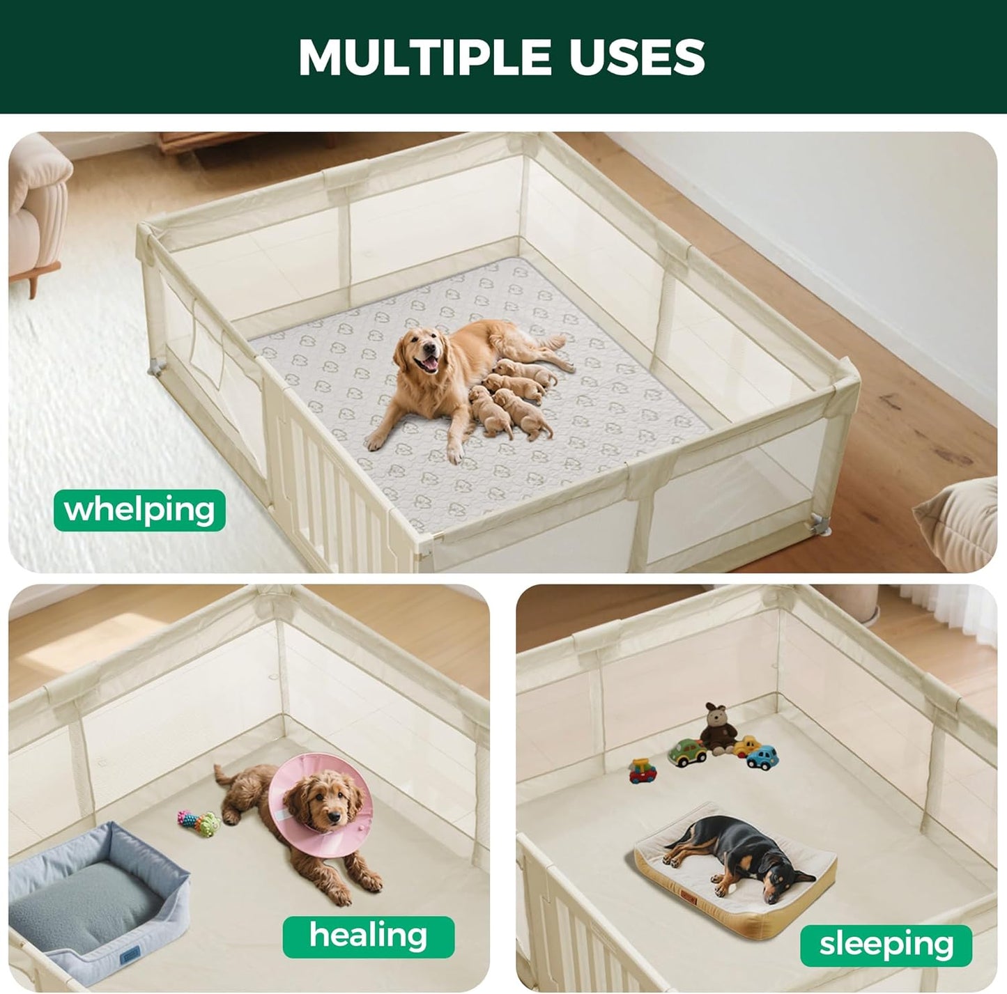 FXW Dog Playpen with Door, 71x59x24 Inch Spacious Safe Play Area