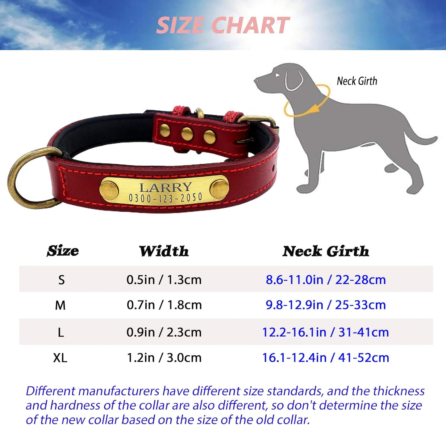 Yonsbox Personalized Leather Dog Collar with Soft Padded Name Plate Engraved Custom Adjustable Heavy Duty Small Medium Large Dogs