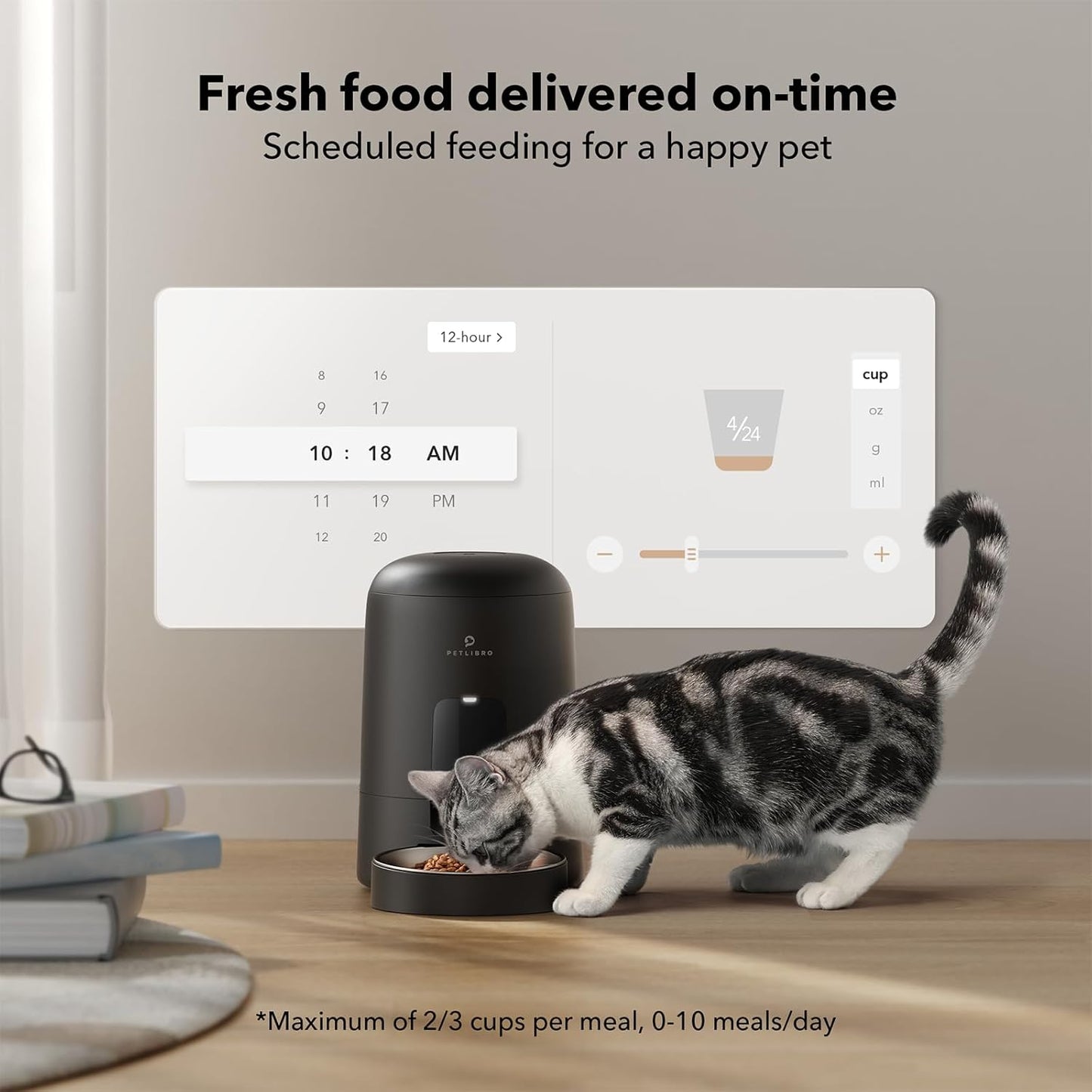 PETLIBRO Automatic Cat Feeder, Wi-Fi Rechargeable Cats Food Dispenser Battery-Operated with 30-Day Life, AIR 2.4G Wi-Fi Timed Pet Feeder for Cats & Dogs, 2L Auto Cat Feeder, Black