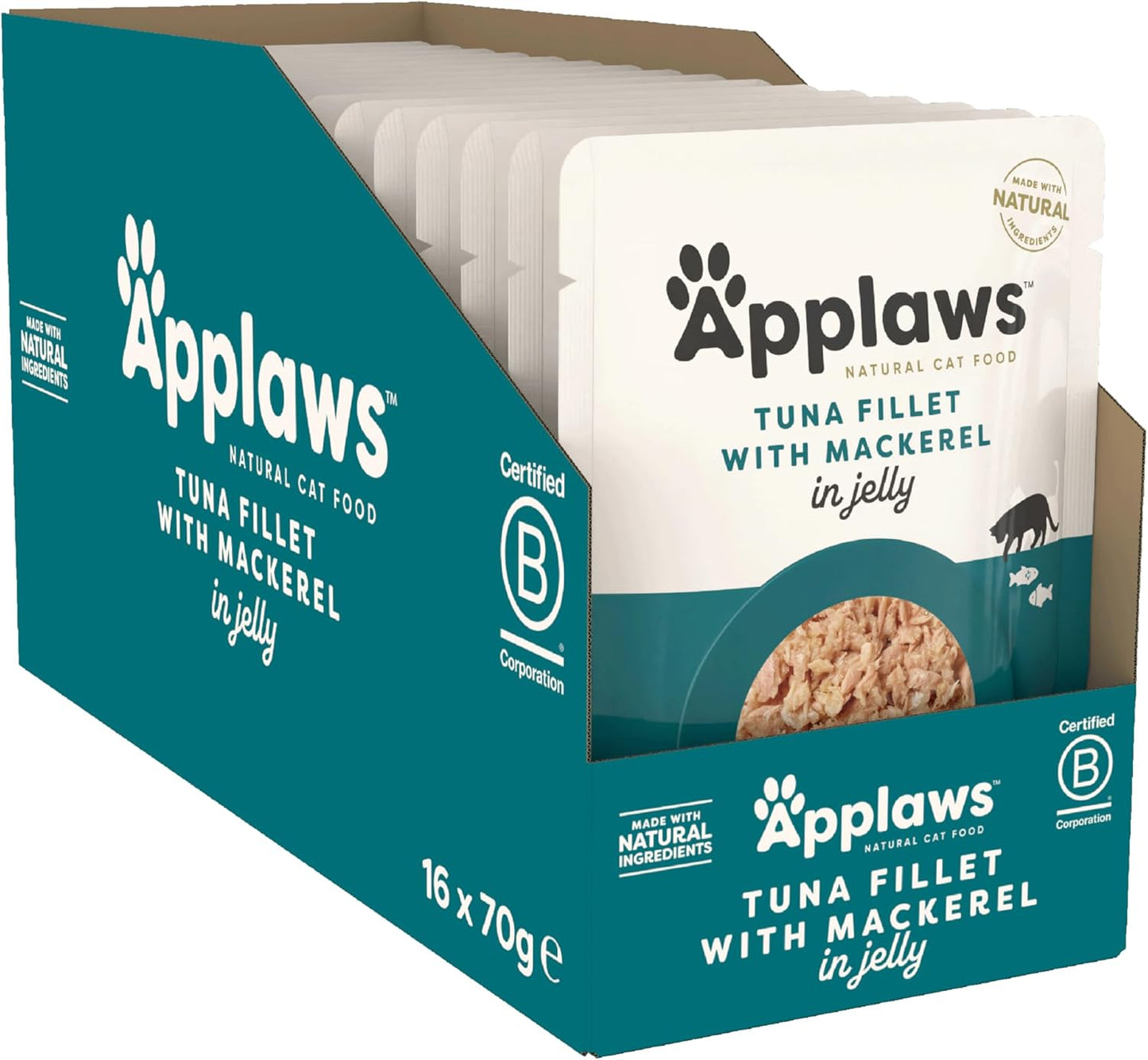 Applaws 100% Natural Wet Cat Food Tuna Fillet with Mackerel in Jelly (Pack of 16)