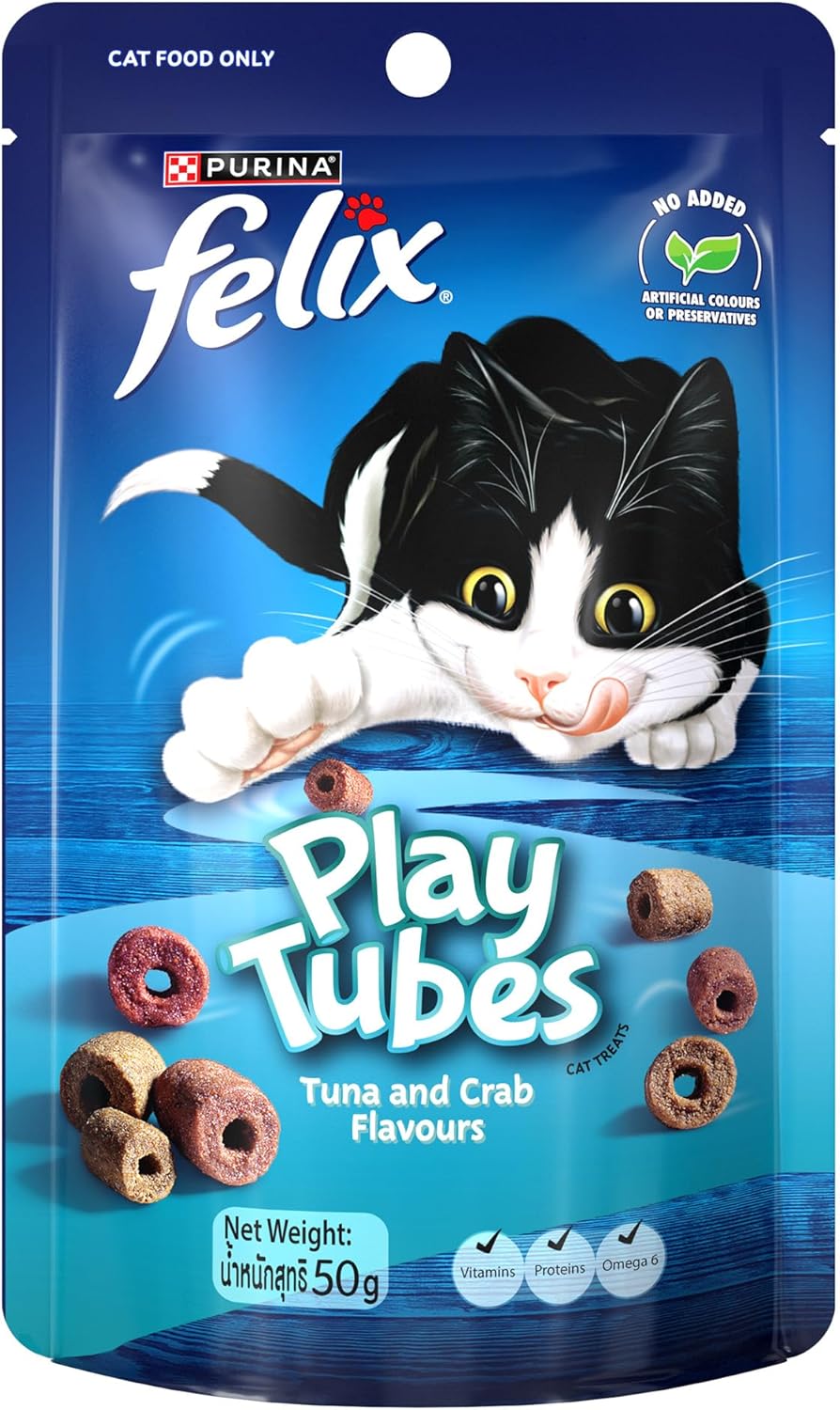 FELIX Adult Cat Treats Tuna & Crab Play Tubes 8x50g