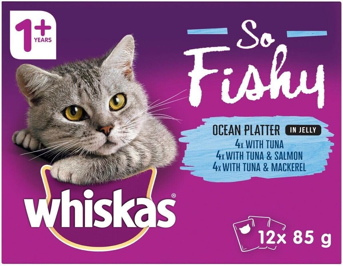 Whiskas So Fishy Ocean Platter in Jelly Adult Cat Wet Food 85g (Pack of 12)