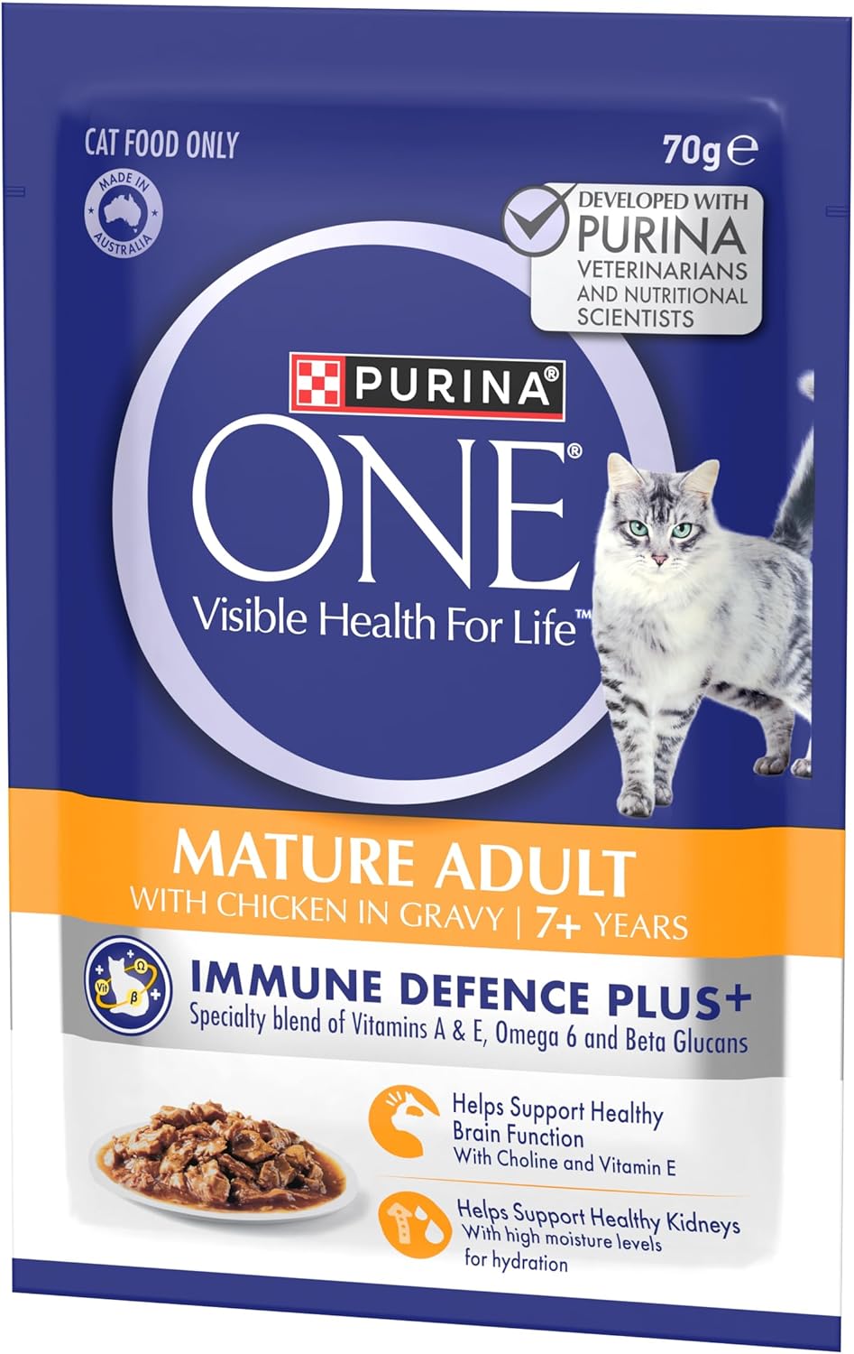 PURINA ONE Mature Adult 7+ Wet Cat Food Succulent Chicken in Gravy Pouch 12x70g