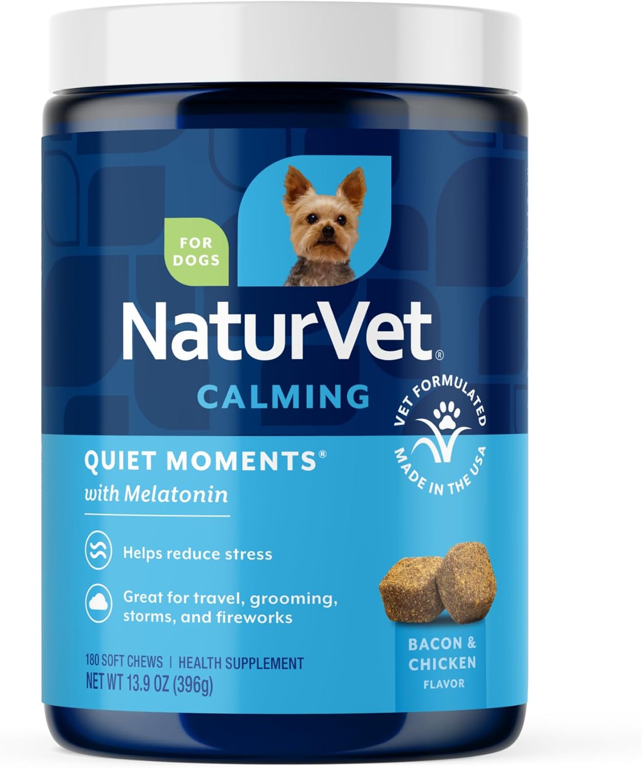 NaturVet Quiet Moments Soft Chews Reduce Stress Travel Motion Sickness 180 Count